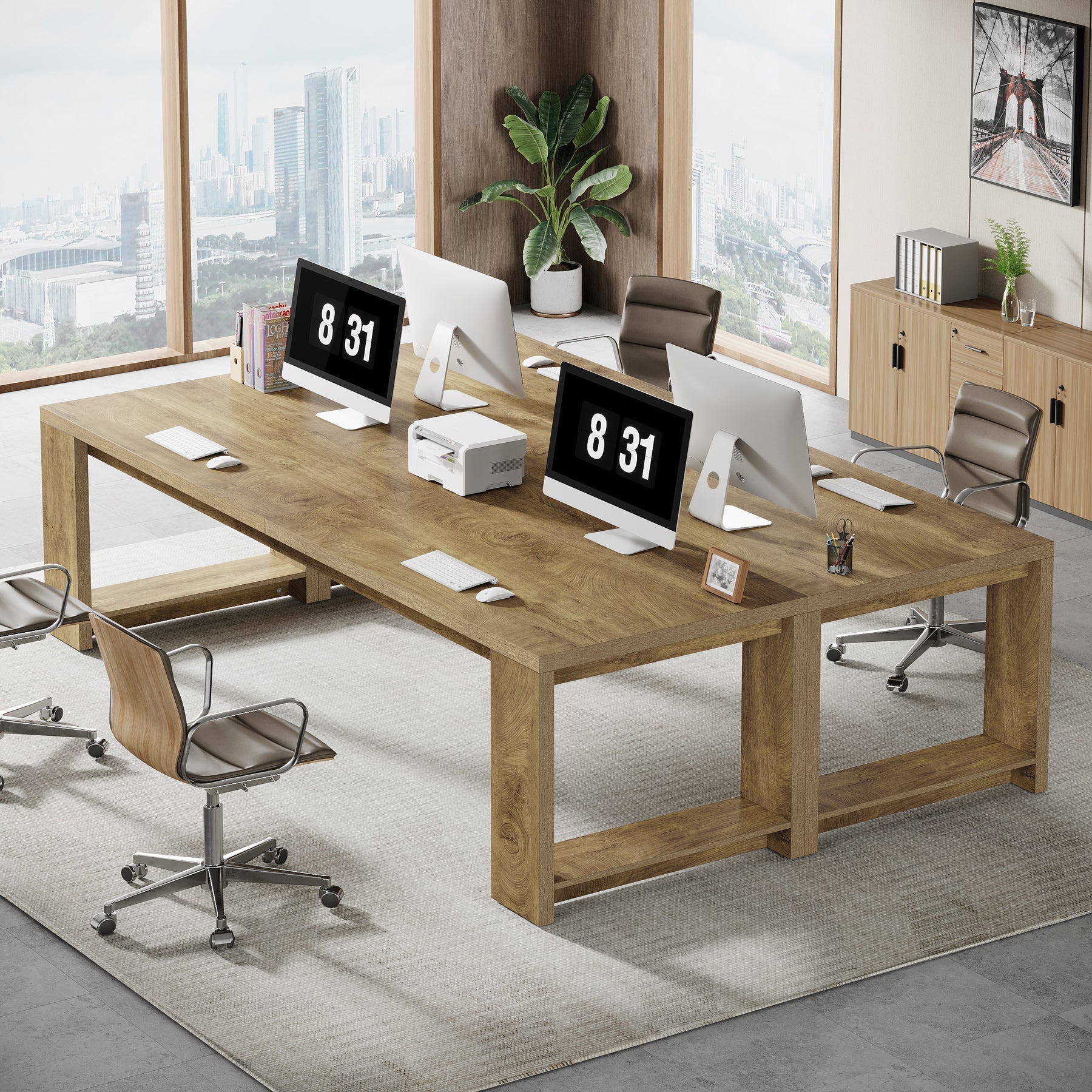 218 cm Two Person Desk, Long Computer Desk Conference Table