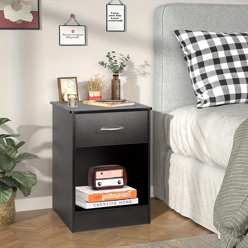 Black Nightstand With Drawer, Bedside Table Side Table For Small Place, Bed Table End Tables For Living Room Bedroom