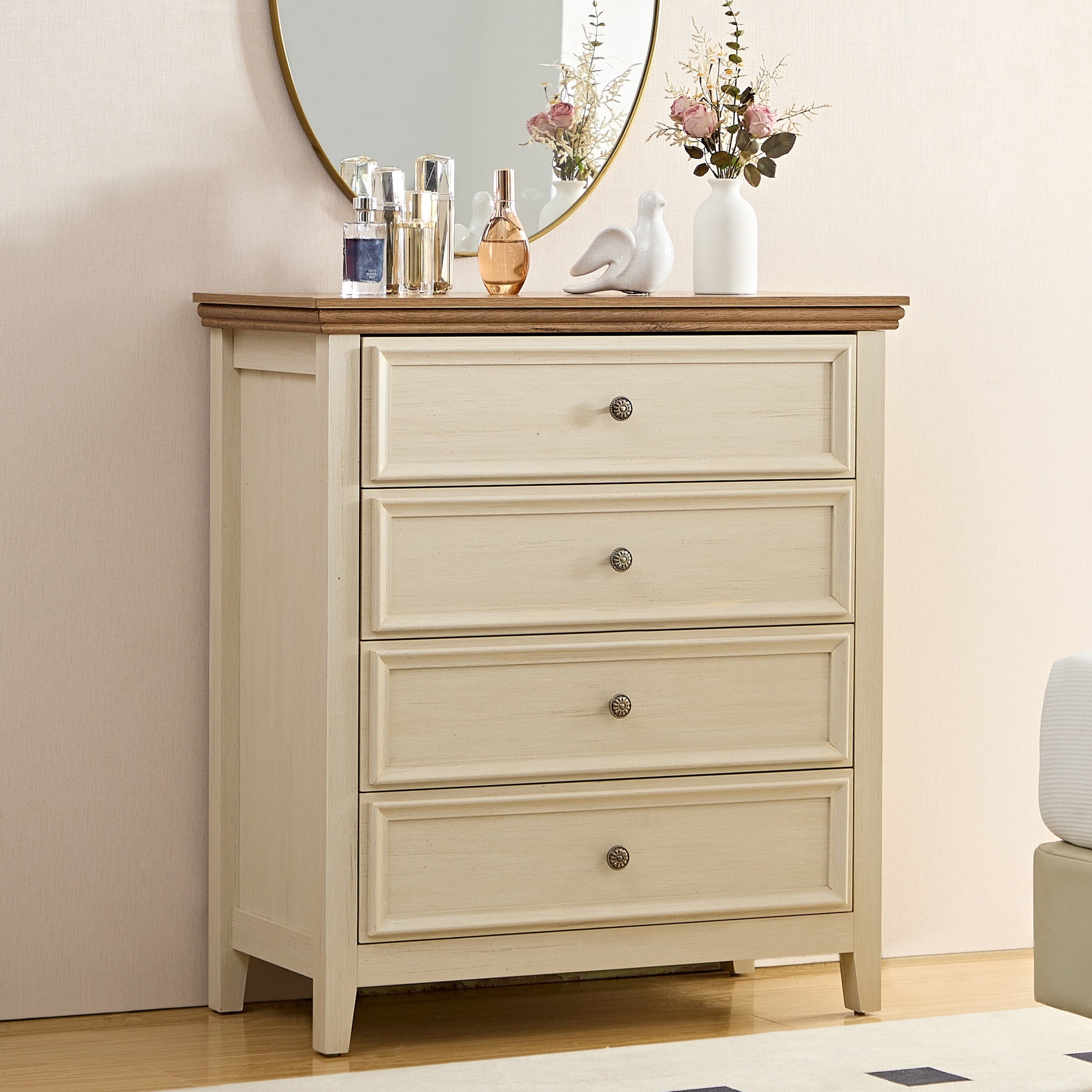 Beige Dresser for Bedroom, 4 Chest of Drawers, Modern Drawer Dresser, Wooden Beige Closet Dresser for living room, hallway