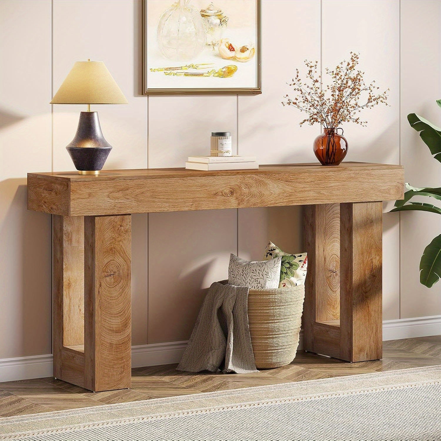 Chic 160 cm Farmhouse Console Table - Spacious Wooden Entryway Sofa Table with Storage, Perfect for Living Room & Hallway Decor