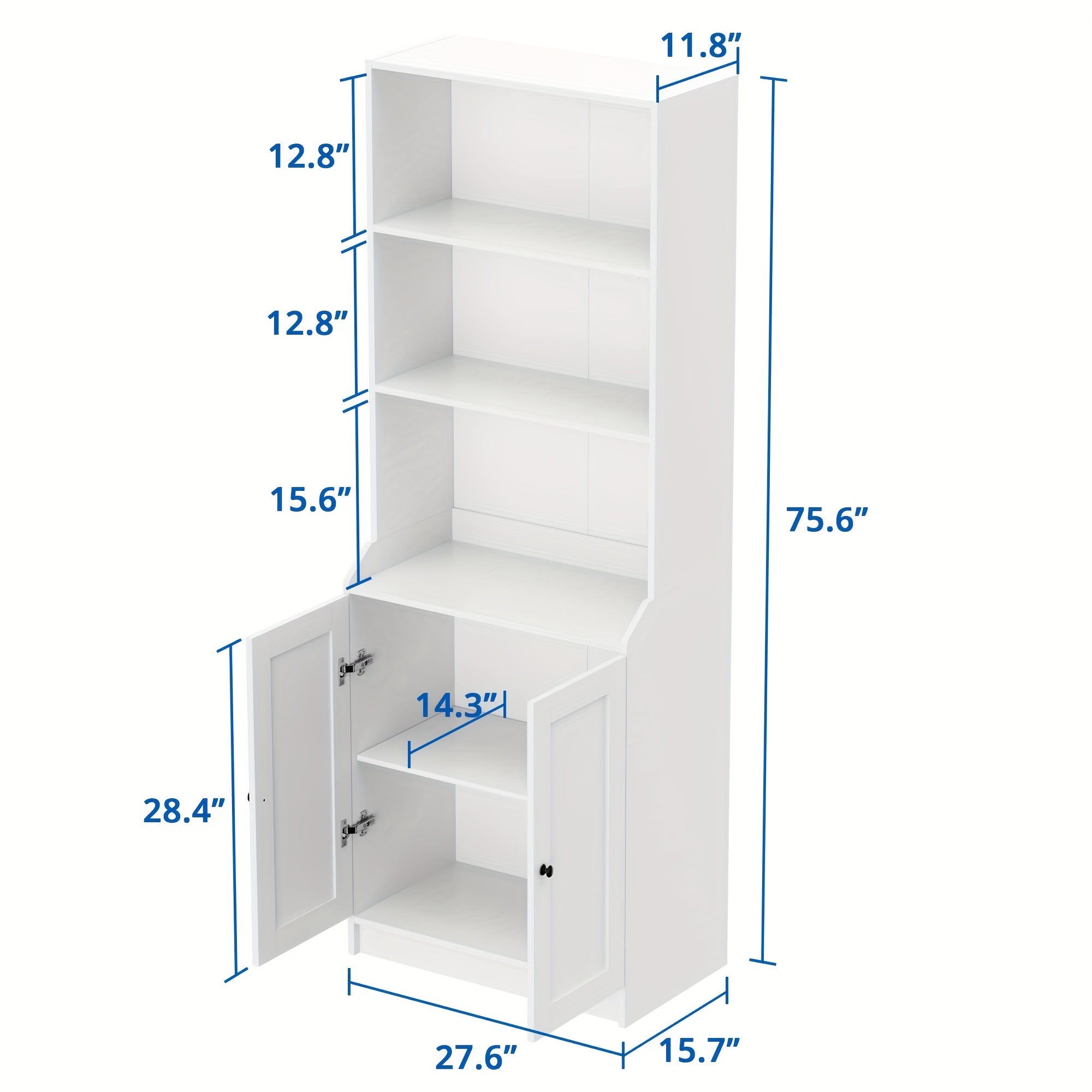 Modern 190cm Tall Bookcase with Doors - Versatile 5-Tier Floor Standing Bookshelf with Adjustable Shelves & Storage Cabinet for Living Room, Office, Bedroom - Black/White/Oak, UTTU, 27.6" W X 15.7" D X 75.6" H