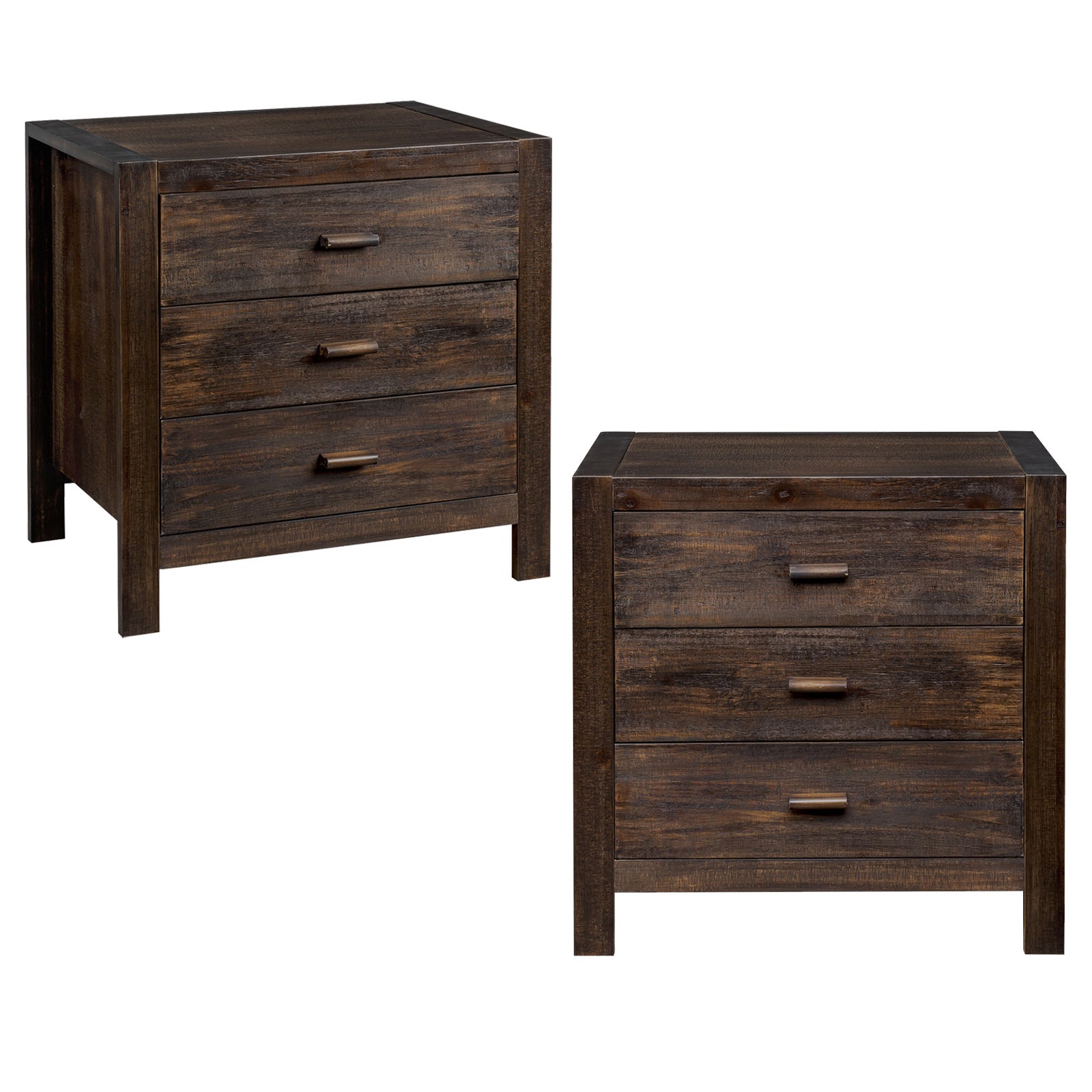 Retro brown density board with solid wood veneer 24.02*16.93*23.62inch 3 drawers bedside table 2pcs