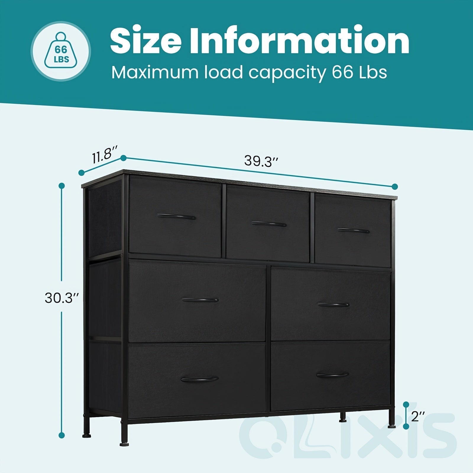 Dresser for Bedroom with 7 Drawers, Clothes Drawer Fabric Closet Organizer, Dresser with Metal Frame and Wood Tabletop, Chest Storage Tower for Room, Nursery, Living Room, Entryway