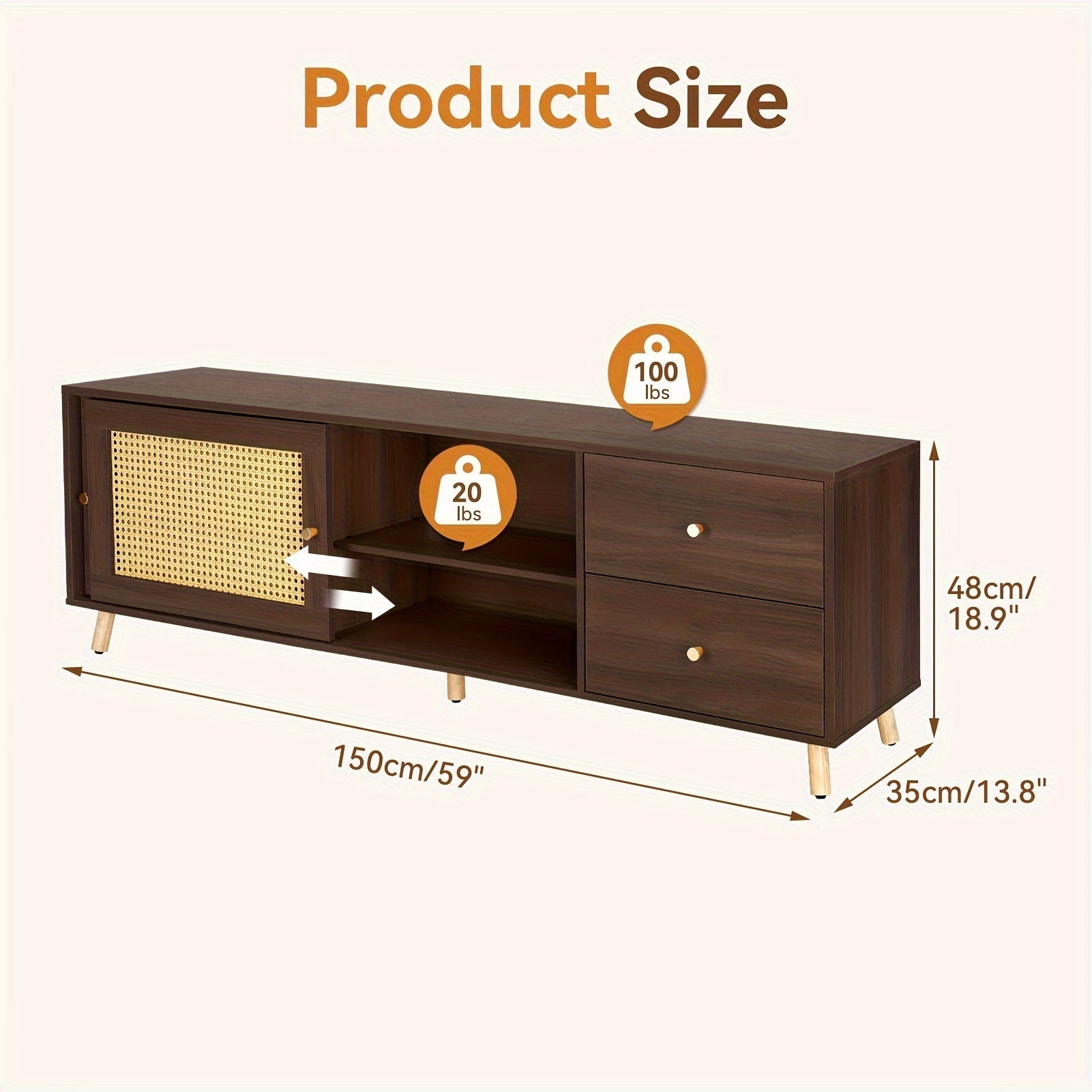 TV Stand For 50-65" TV, TV Console Cabinet, Media Console, Open Shelves TV Entertainment Center With Storage Cabinets For Living Room, Bedroom