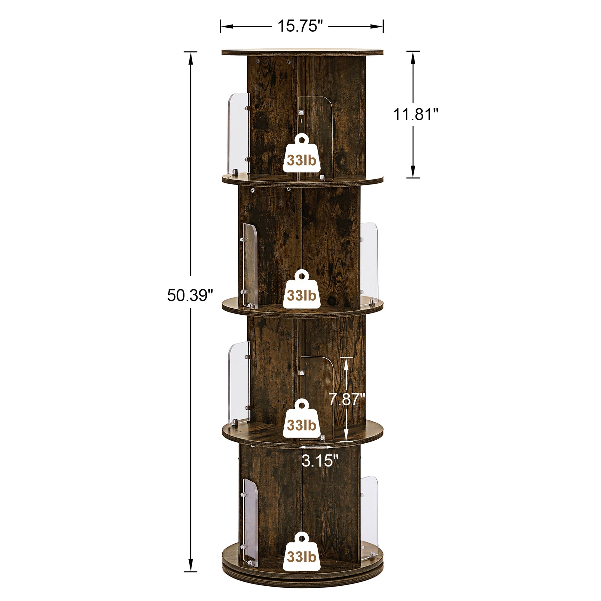 4-Tier Rotating Bookshelf 360 Floor Standing Round Bookshelf for Bedroom, Living Room