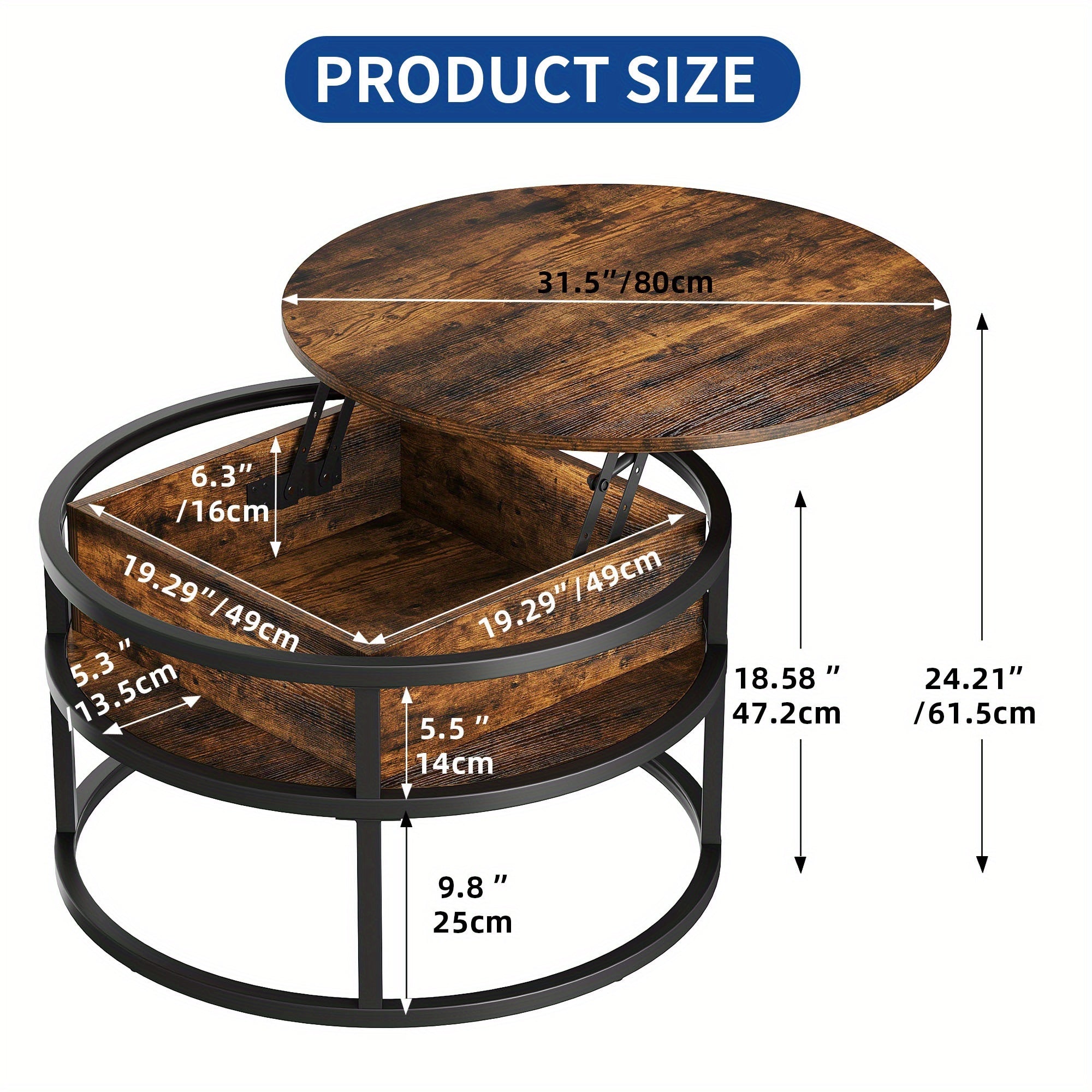 Elevated Round Coffee Table, Transformative Storage for Versatile Living, Thanksgiving Christmas Halloween Day Gift