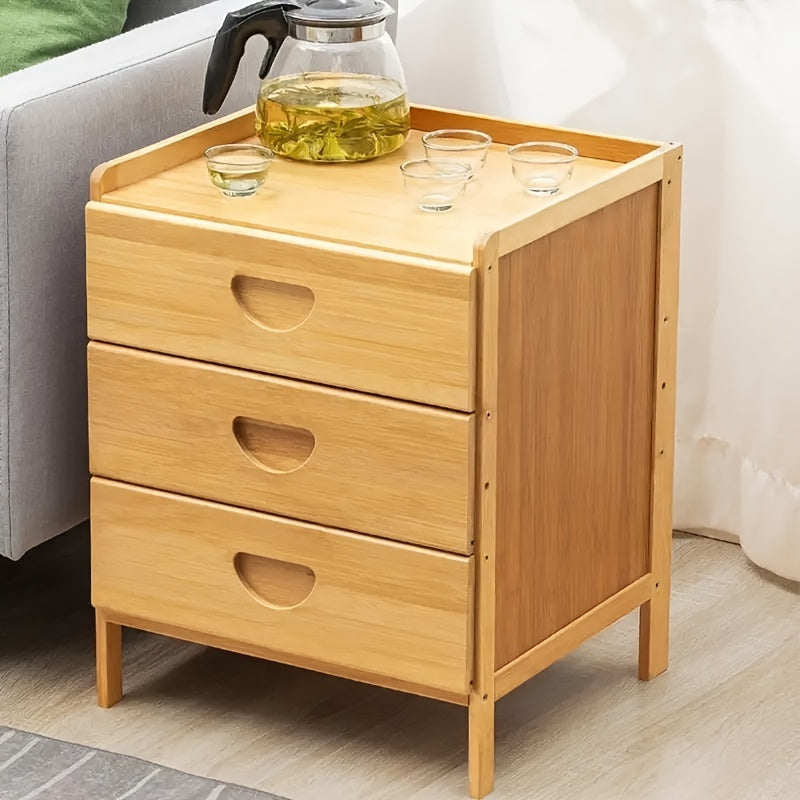 1pc Bamboo Nightstand - 3-Drawer Rectangular Bedside Table with Pull-Out Storage for Bedroom, Multi-Purpose Side Table Cabinet, Non-Waterproof Bamboo End Table, Box,Cabinet,Rack for Outdoor Storage