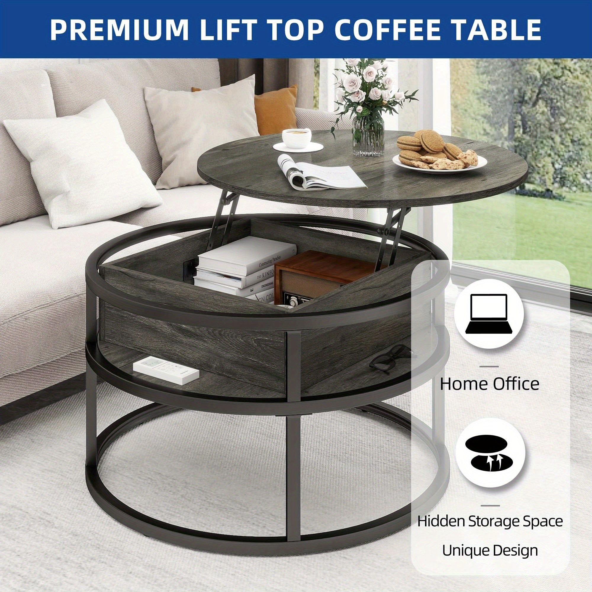 Rileesh Sleek Round Coffee Table with Hidden Storage for Living Room Thanksgiving Christmas Halloween Day Gift