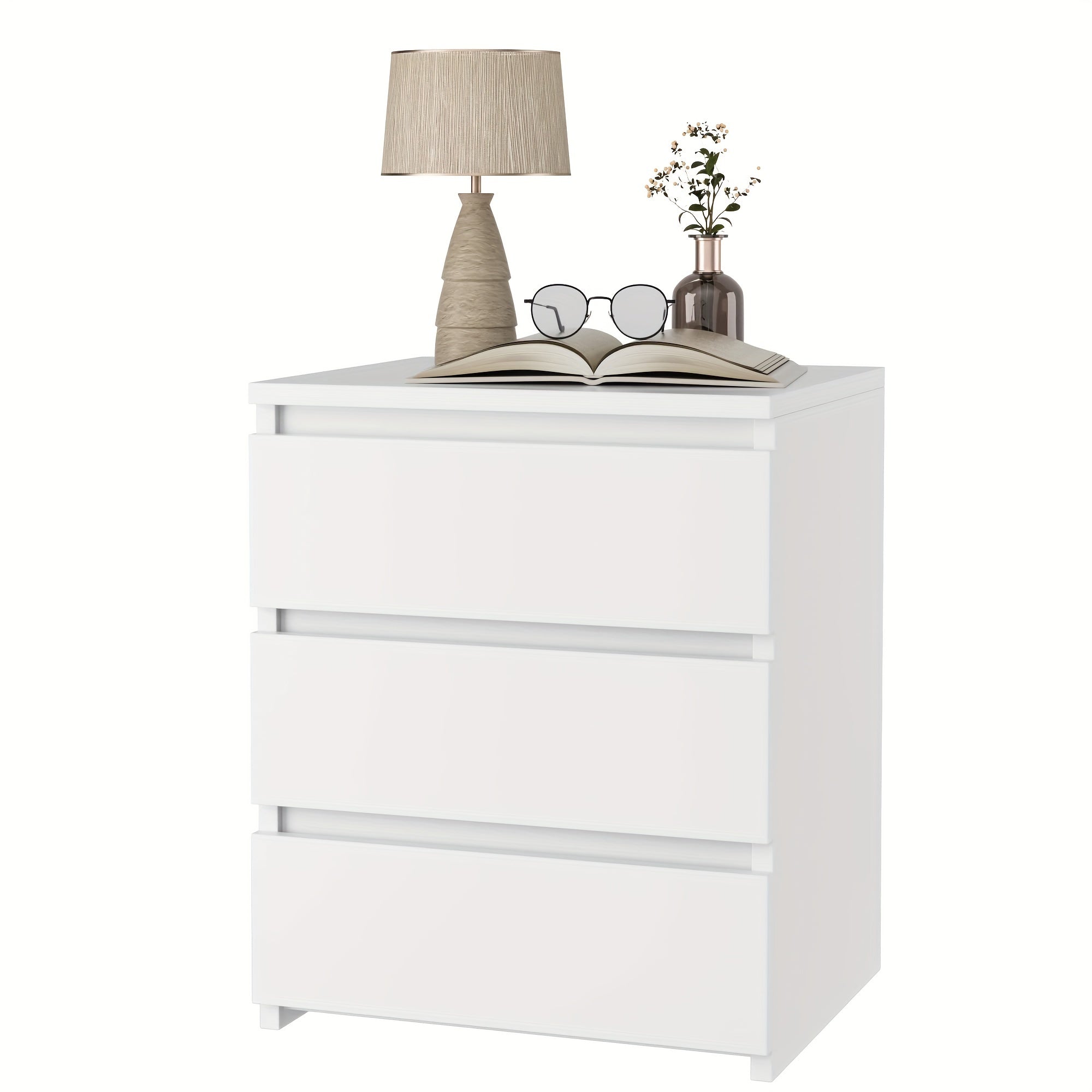 White Nightstand With 3 Drawers, White End Table For Bedroom, Living Room, Home Office