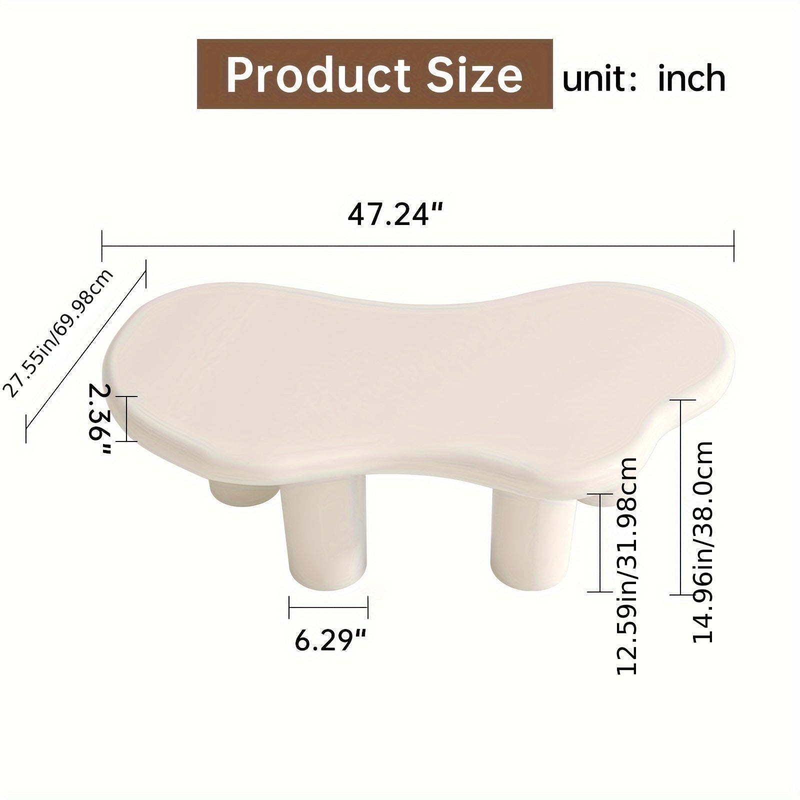 Cream White Cloud Shape Coffee Table, Modern Living Room Low Coffee Table, Modern Wavy Center Table, Irregular Funky Nordic Tea Table, Small Sitting On The Floor End Table 4 Legs