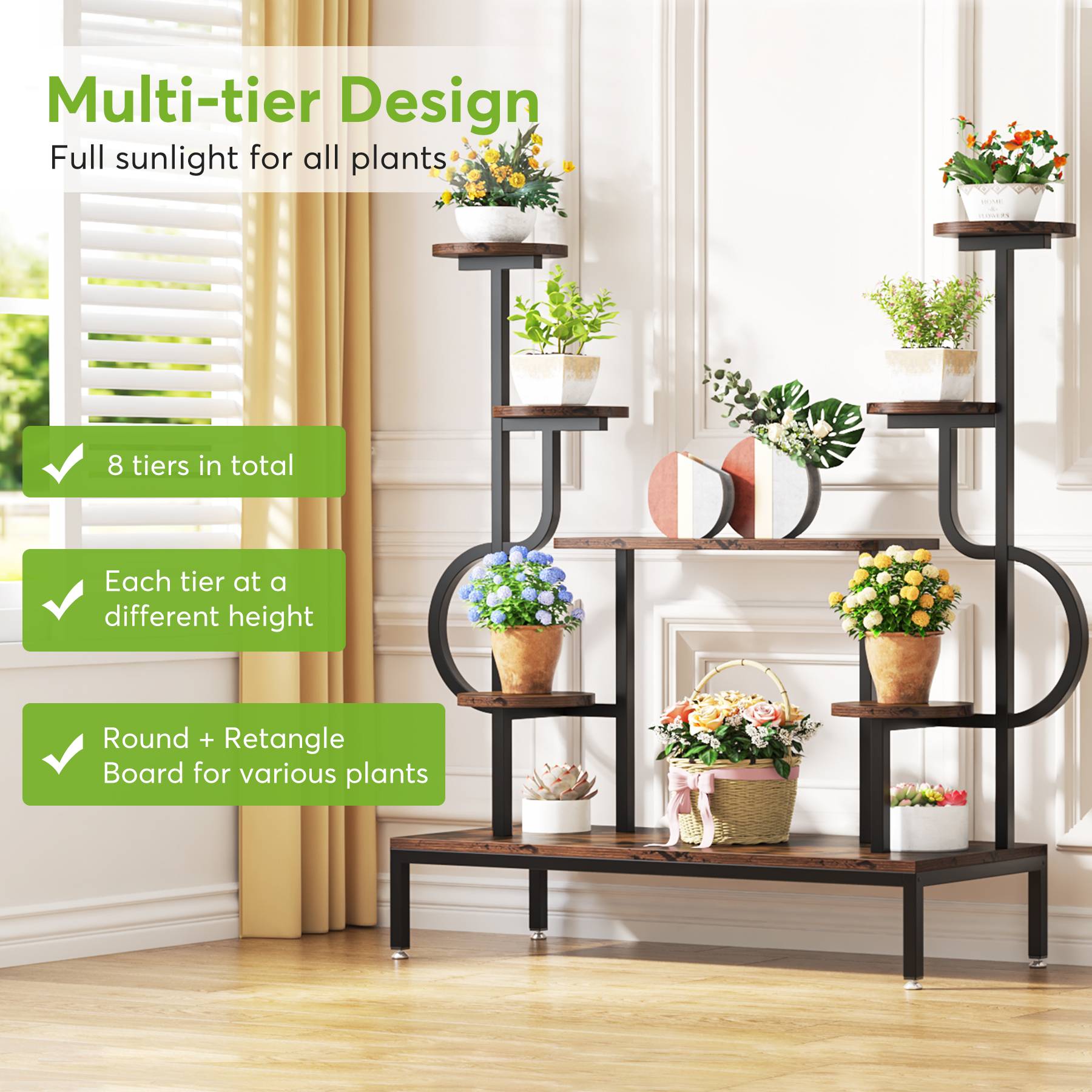 8-Tier Plant Stand, Wood Potted Ladder Holder Flower Rack Shelves (Approx. 20 cm per tier)