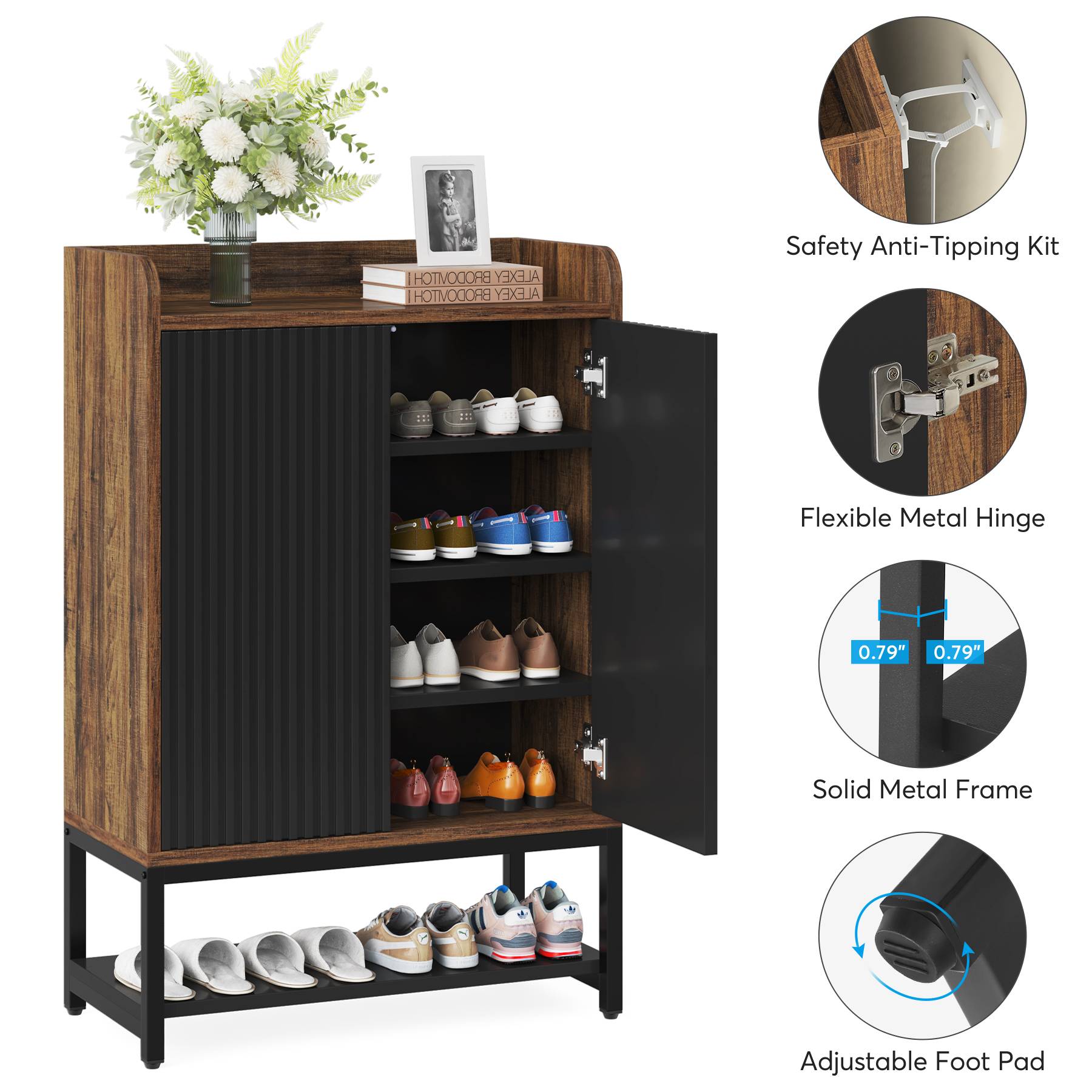 5-Tier Shoe Cabinet Shoe Rack Organizer with Doors for Entryway (cm)