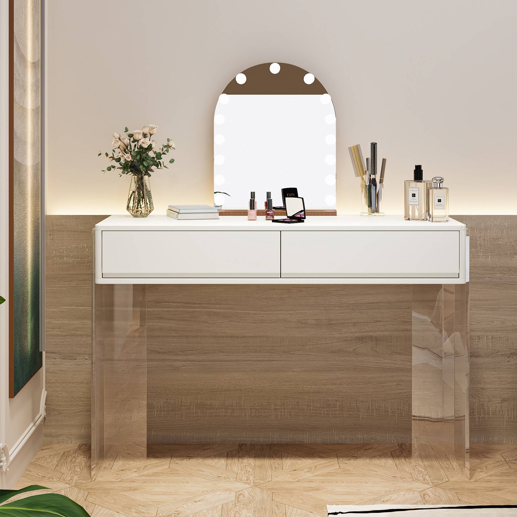 Modern Makeup Vanity with 5 cm Drawers & Acrylic Legs (Without Mirror)