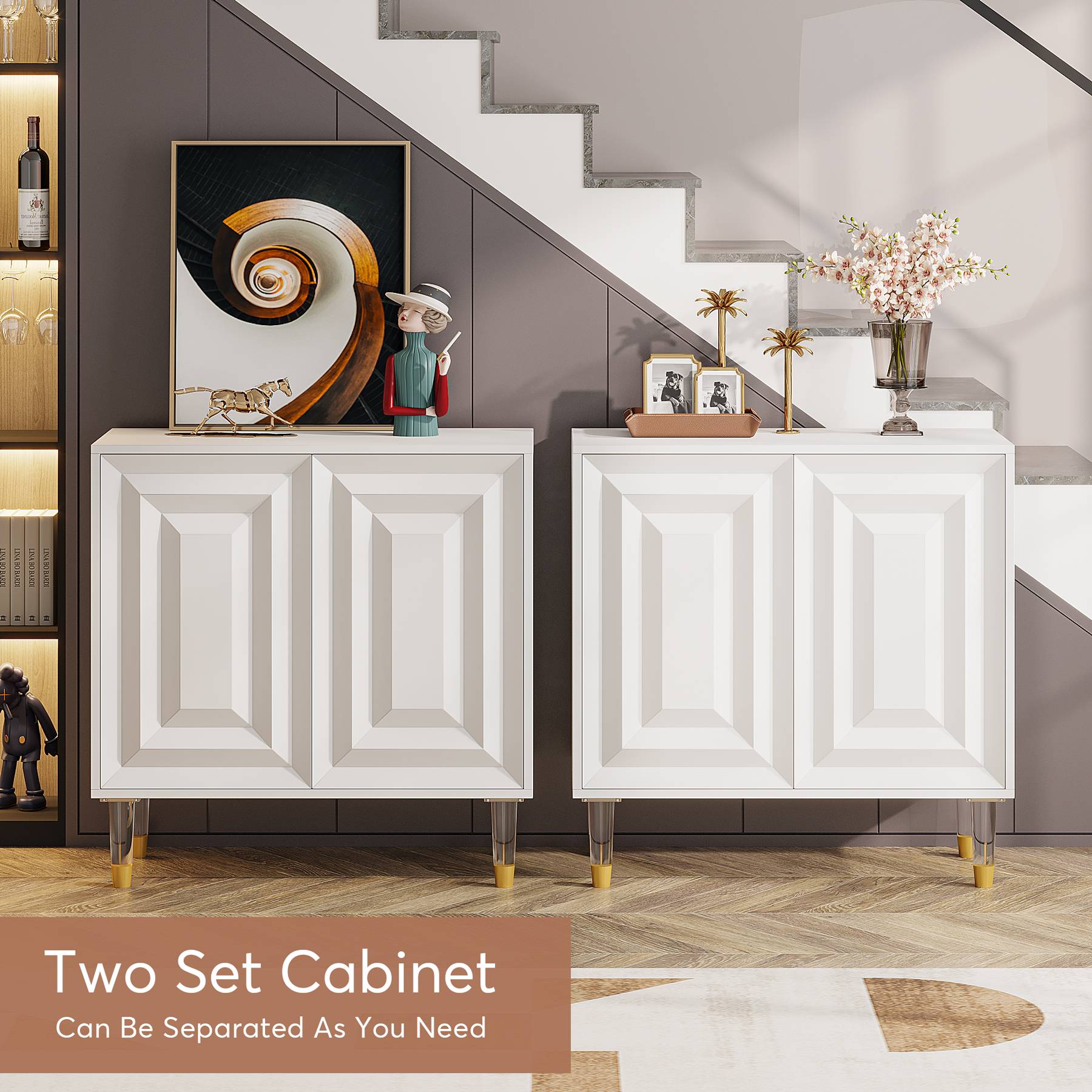 160 cm Sideboard Buffet, Modern Kitchen Accent Cabinet with 4 Doors