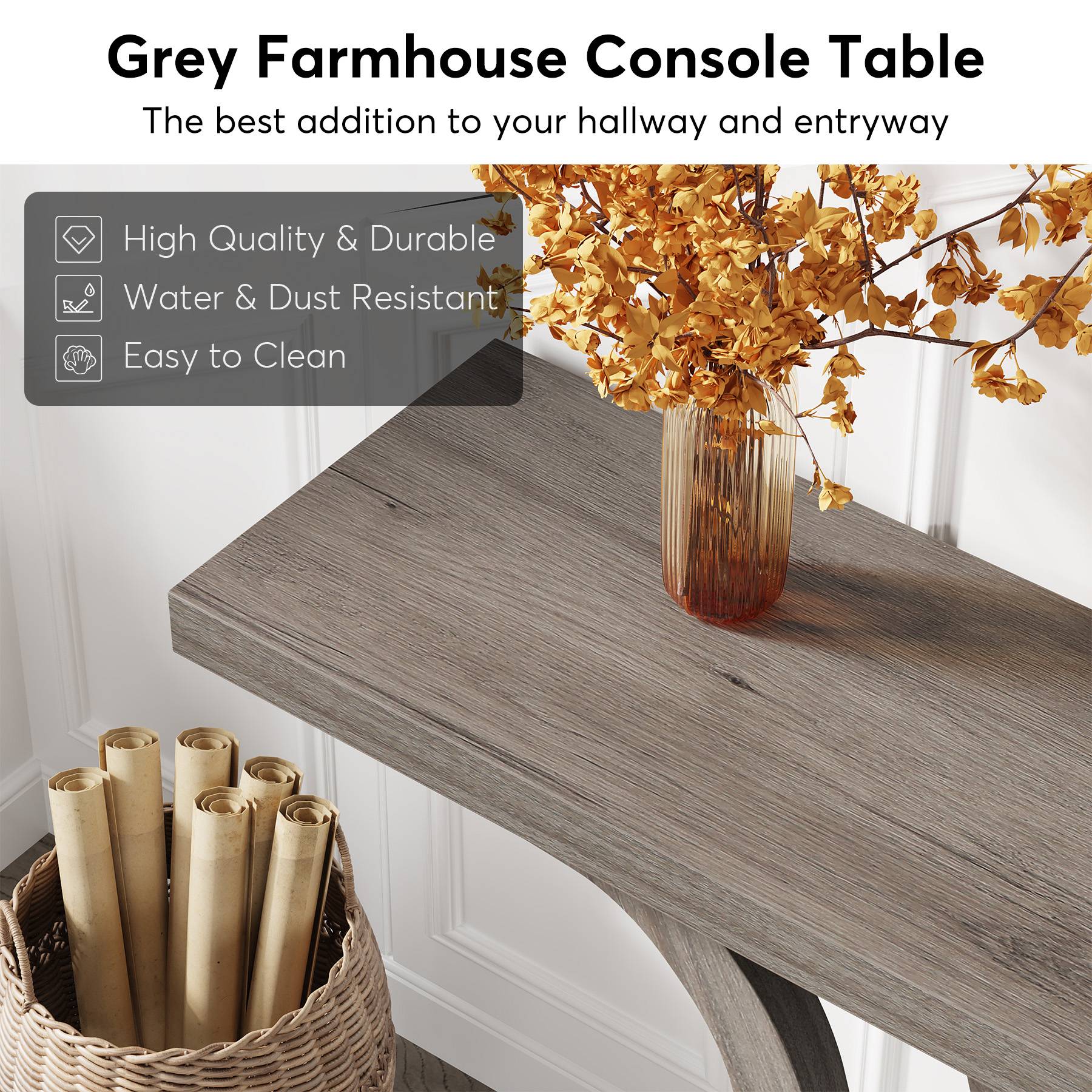 Farmhouse Console Table, 140 cm Wood Sofa Table Hallway Table