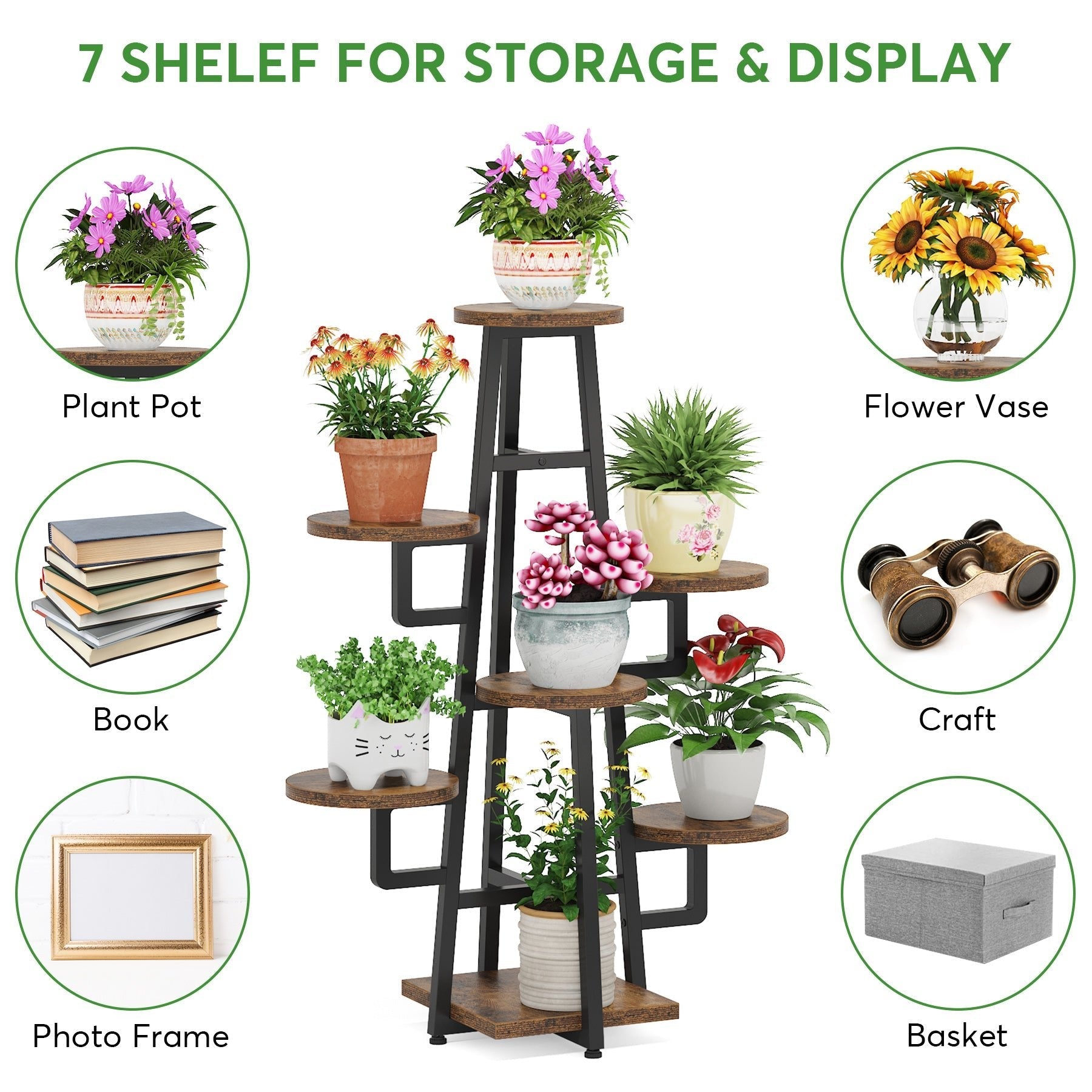 7-Tier Plant Stand, 110 cm Plant Pots Holder Rack Flower Stand