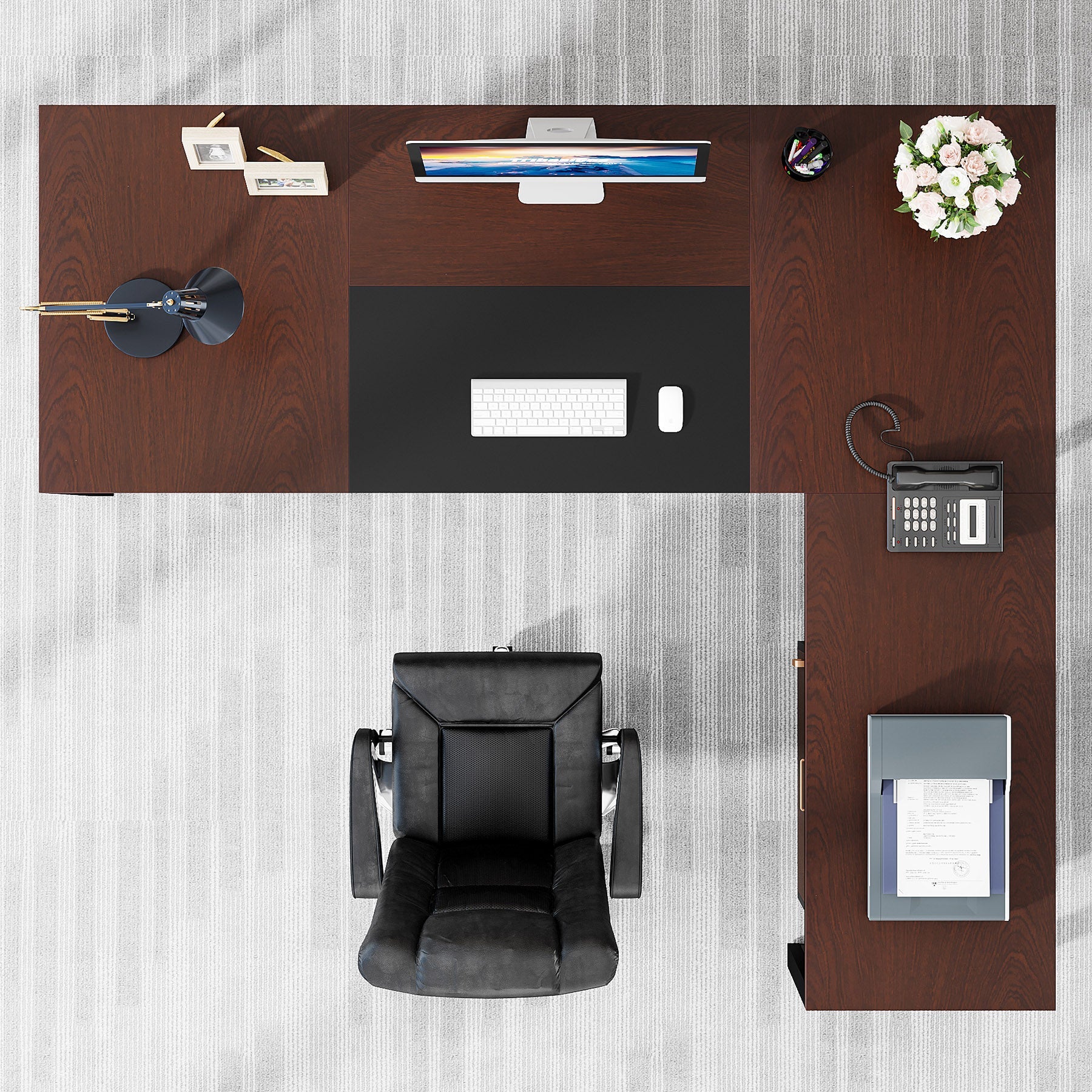 180 cm L-Shaped Desk, Large Executive Desk with Mobile File Cabinet