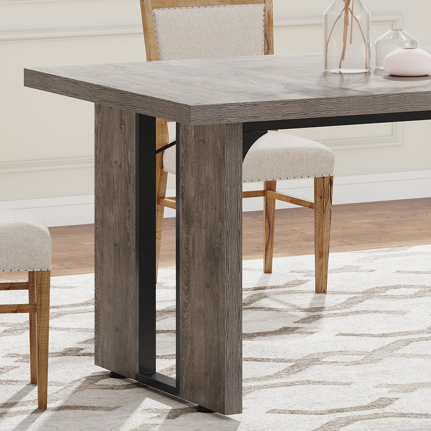 Rectangular Dining Table, 180 cm Farmhouse Breakfast Table for 6 to 8 People