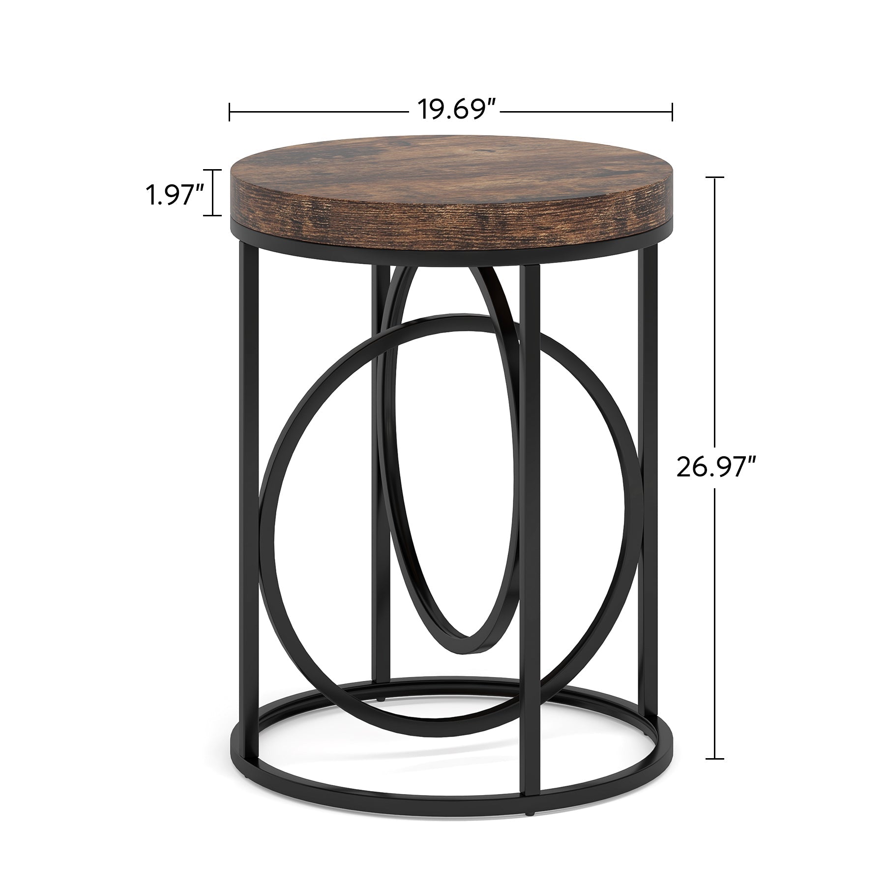 Round End Table, Modern Sofa Side Table with Faux Marble Top