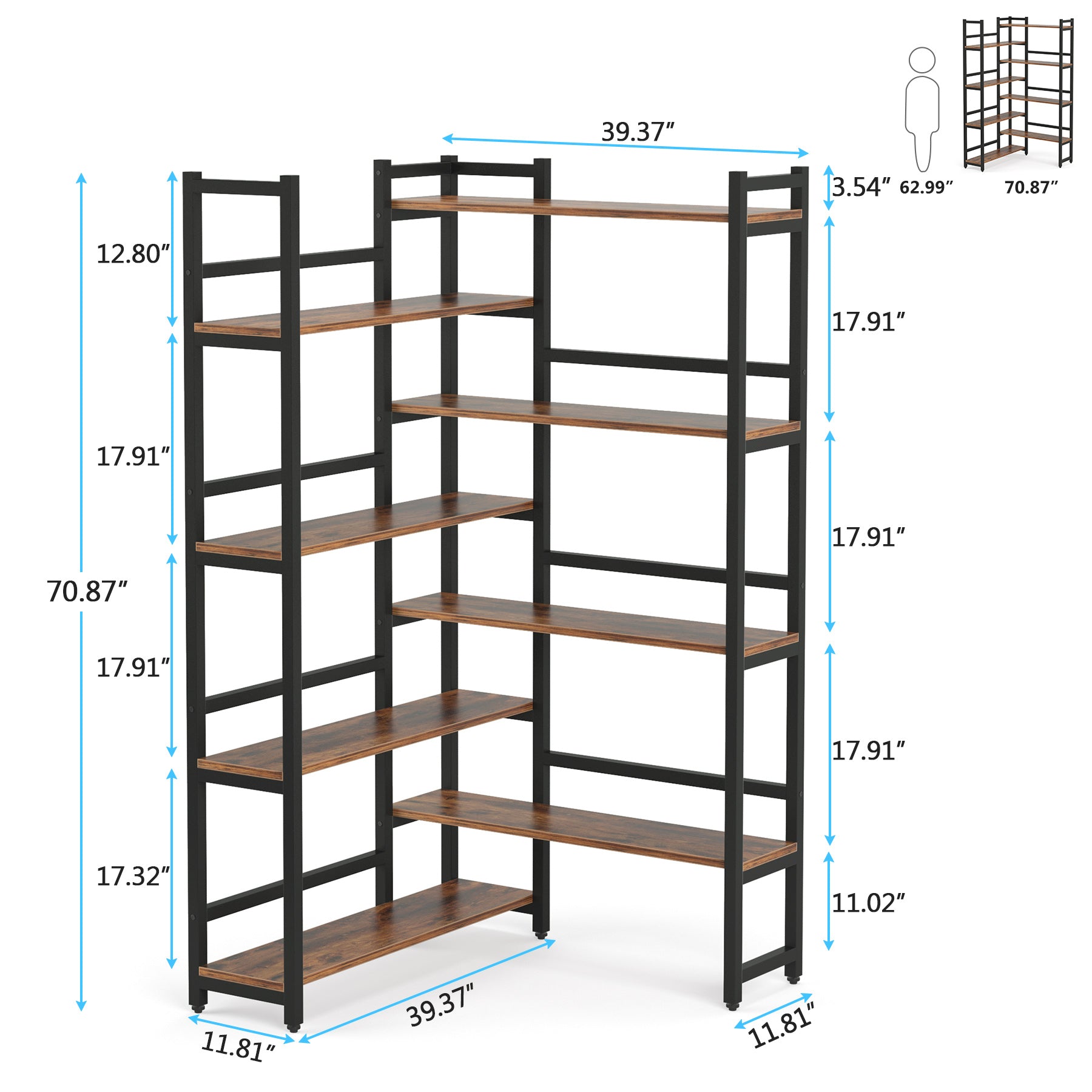 180 cm Corner Bookshelf, 8-Tier Industrial Bookcase Corner Display Rack