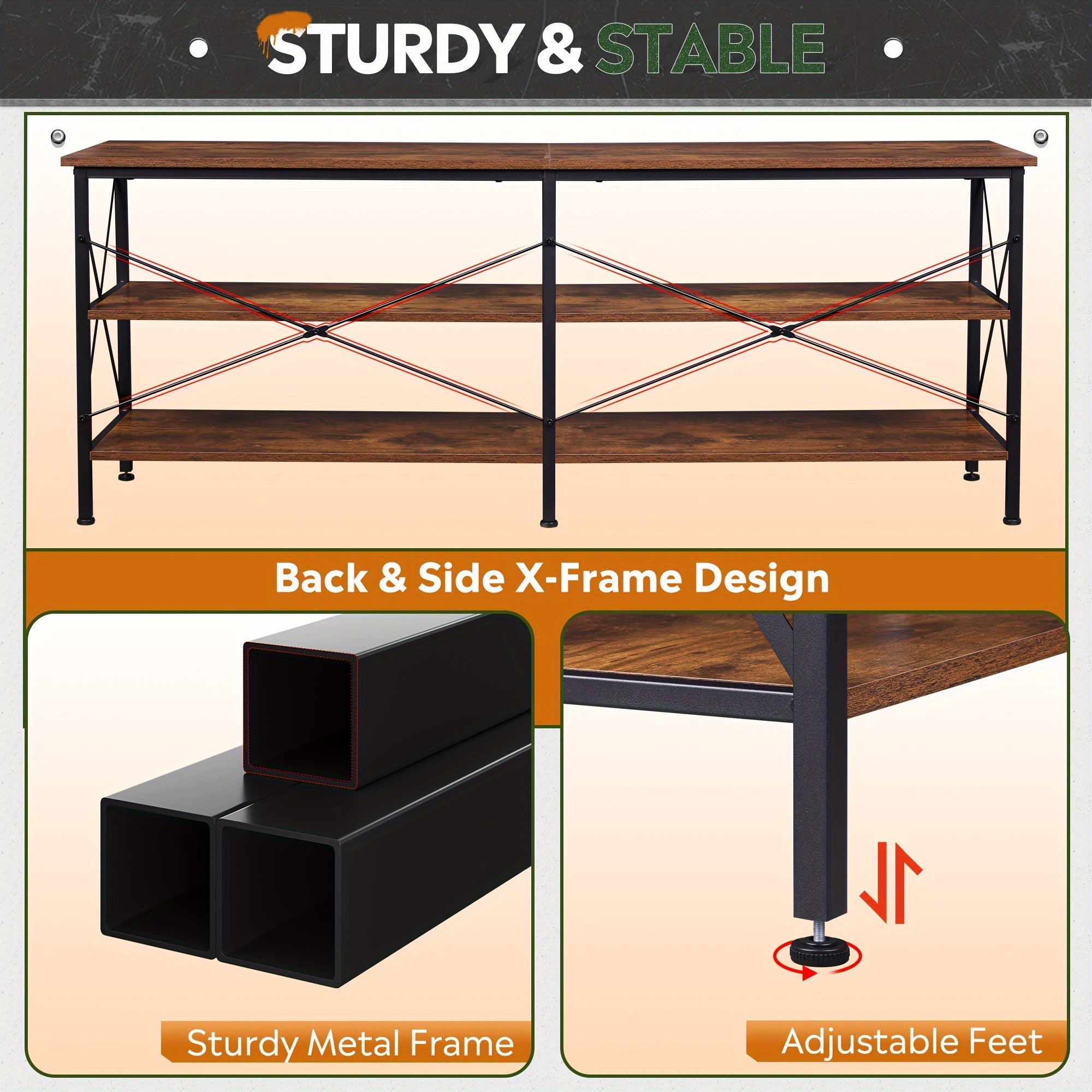 TV Stand for 65 70 inch TV, Entertainment Center with Storage, Industrial TV Console for Living Room, Long 63" TV Cabinet with Metal Frame