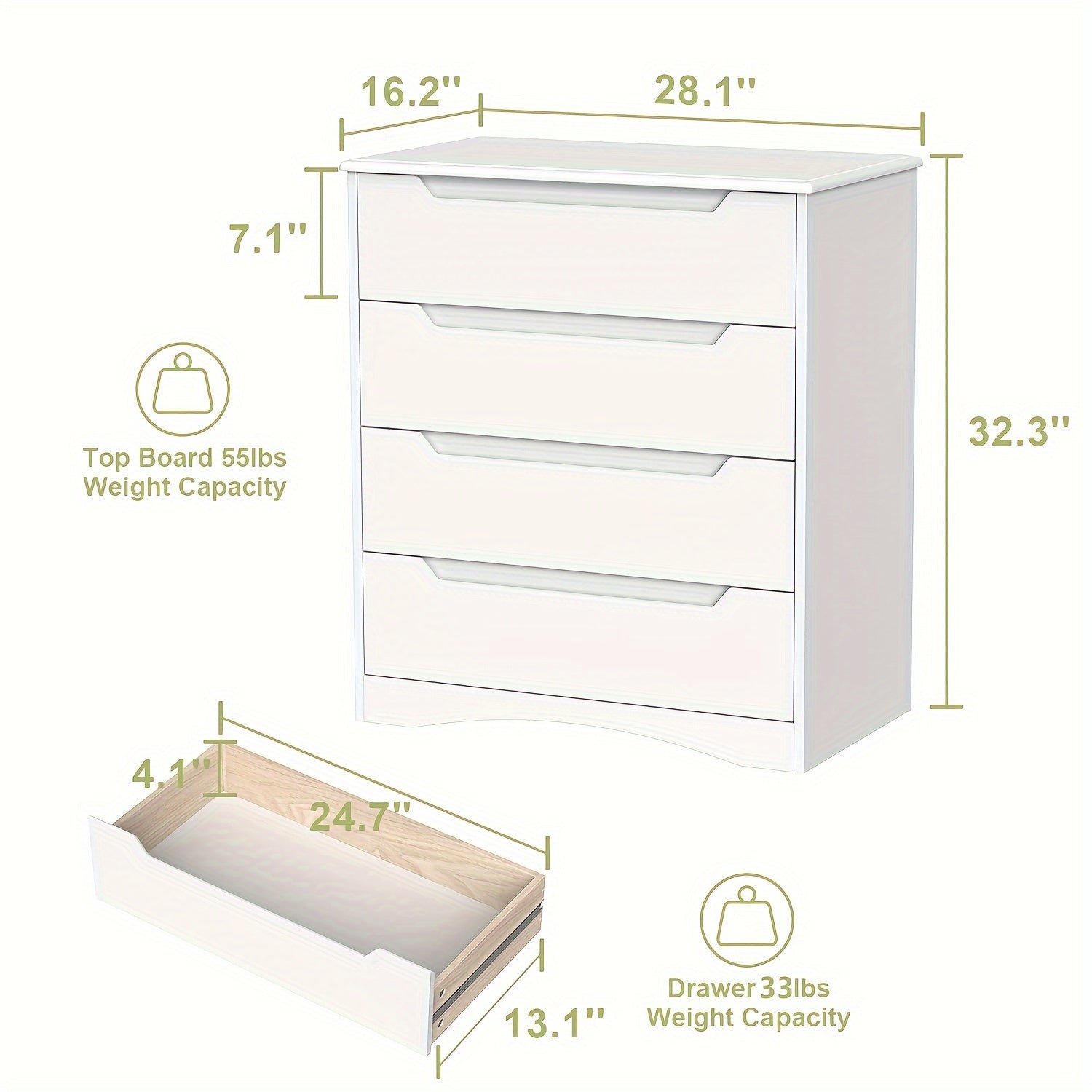 Dresser For Bedroom, 3 Drawers Dresser, 4 Chest Of Drawers, 5 Drawers Chest, White Dresser For Dedroom With Embedded Handle, Sturdy Anti-Tripping Device, Chest Of Drawers With Large Storage Capacity For Hallway, Office, Livin