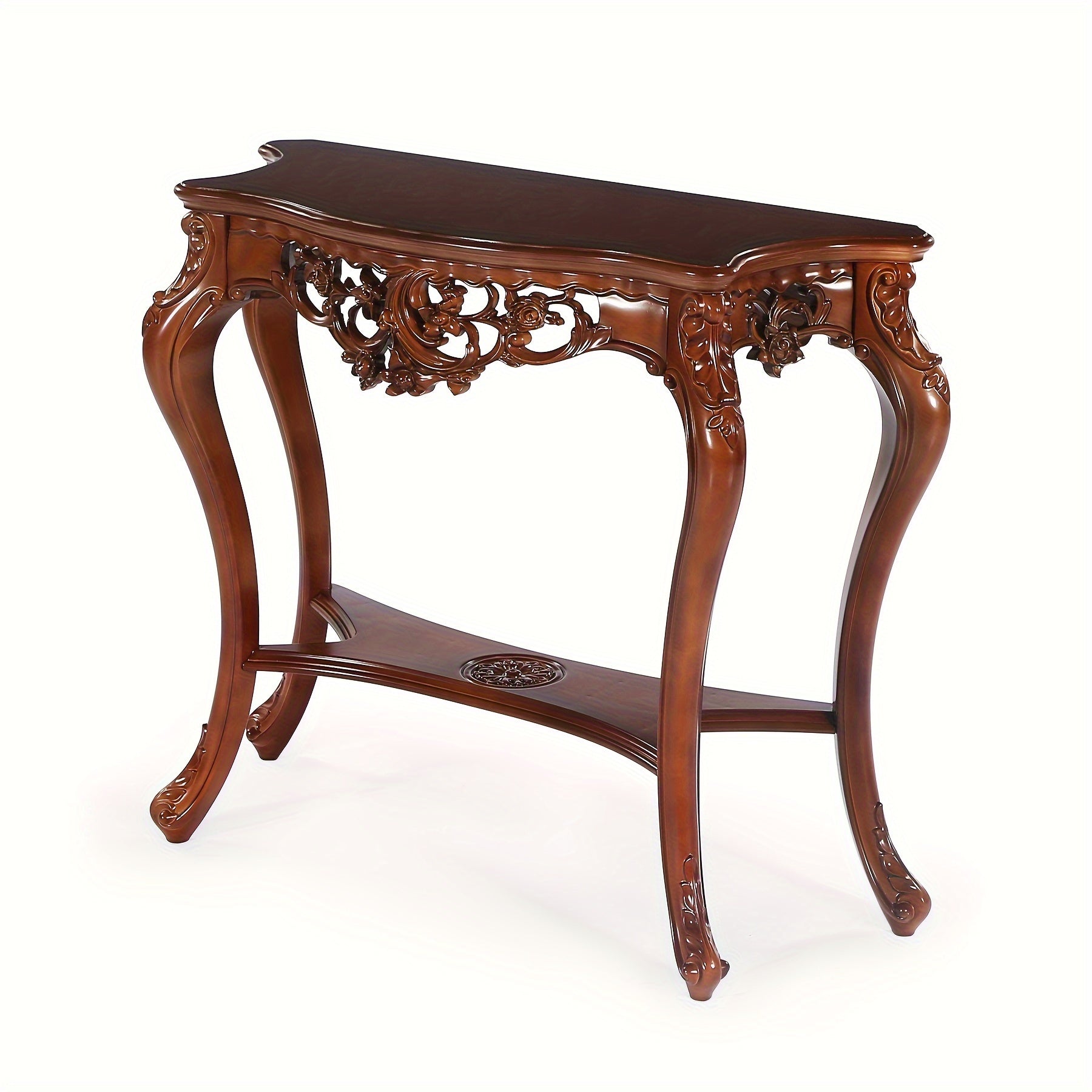 High-End Mid Century Modern Walnut Brown Chinese Carved Wood Vintage Luxury Console Table Antique Entryway Home Decor (cm)