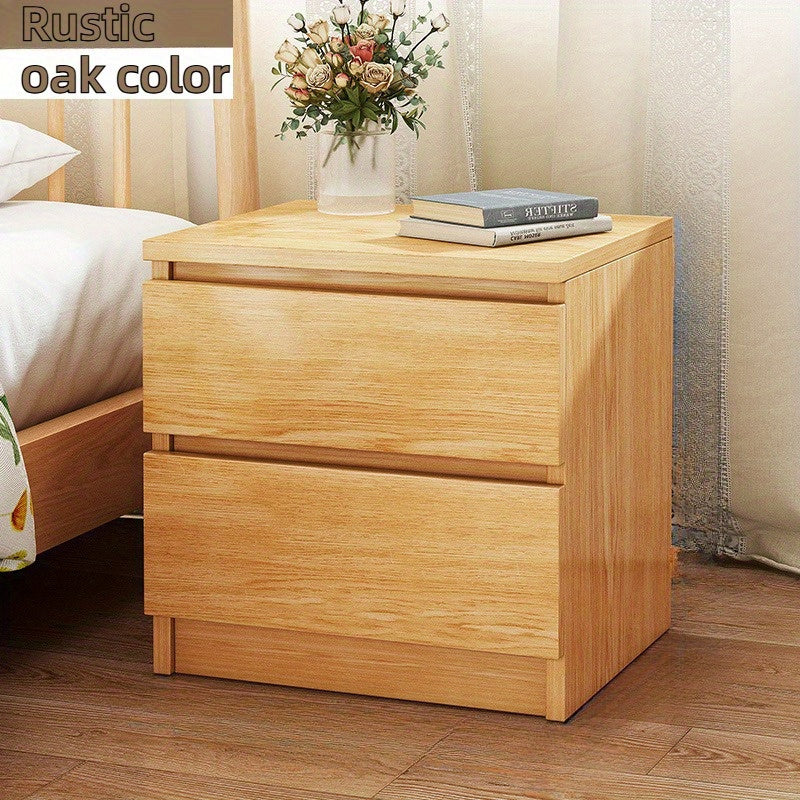 Cork Wood Nightstand with Dual Drawers, Manufactured Wood Bedside Table, Compact Storage Cabinet, Elegant Simplistic Design, with Closed Storage for Bedroom Furniture