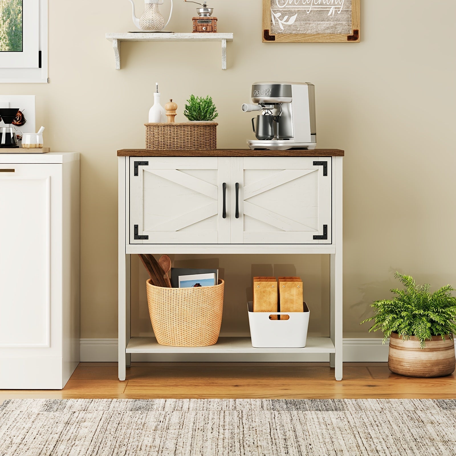 Entryway Table, 80 cm Farmhouse Console Table With Storage, Sofa Table Behind Couch, For Entryway, Hallway, Foyer, White And Walnut