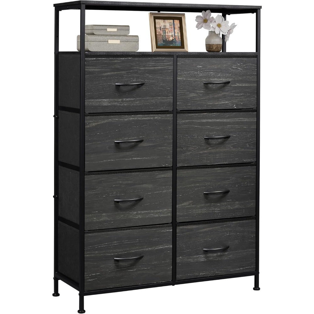 Fabric Dresser for Bedroom with Open Shelves, Tall Dresser with 8 Drawers, Storage Tower with Fabric Bins, Chest of Drawers for Closet, Hallway