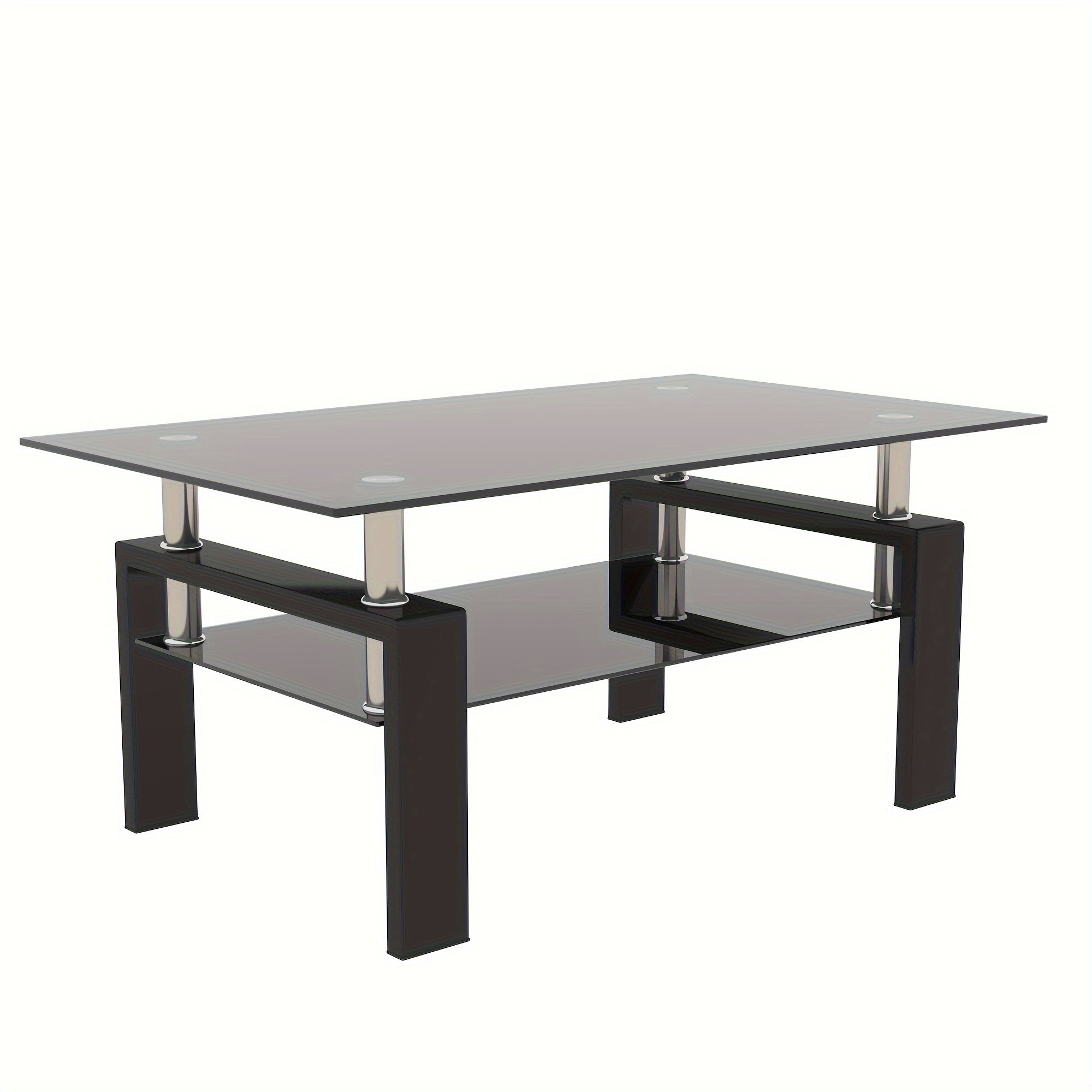 Glass Coffee Table Metal Tube Glass Coffee Table for Livingroom (Black Leg +Black Glass)