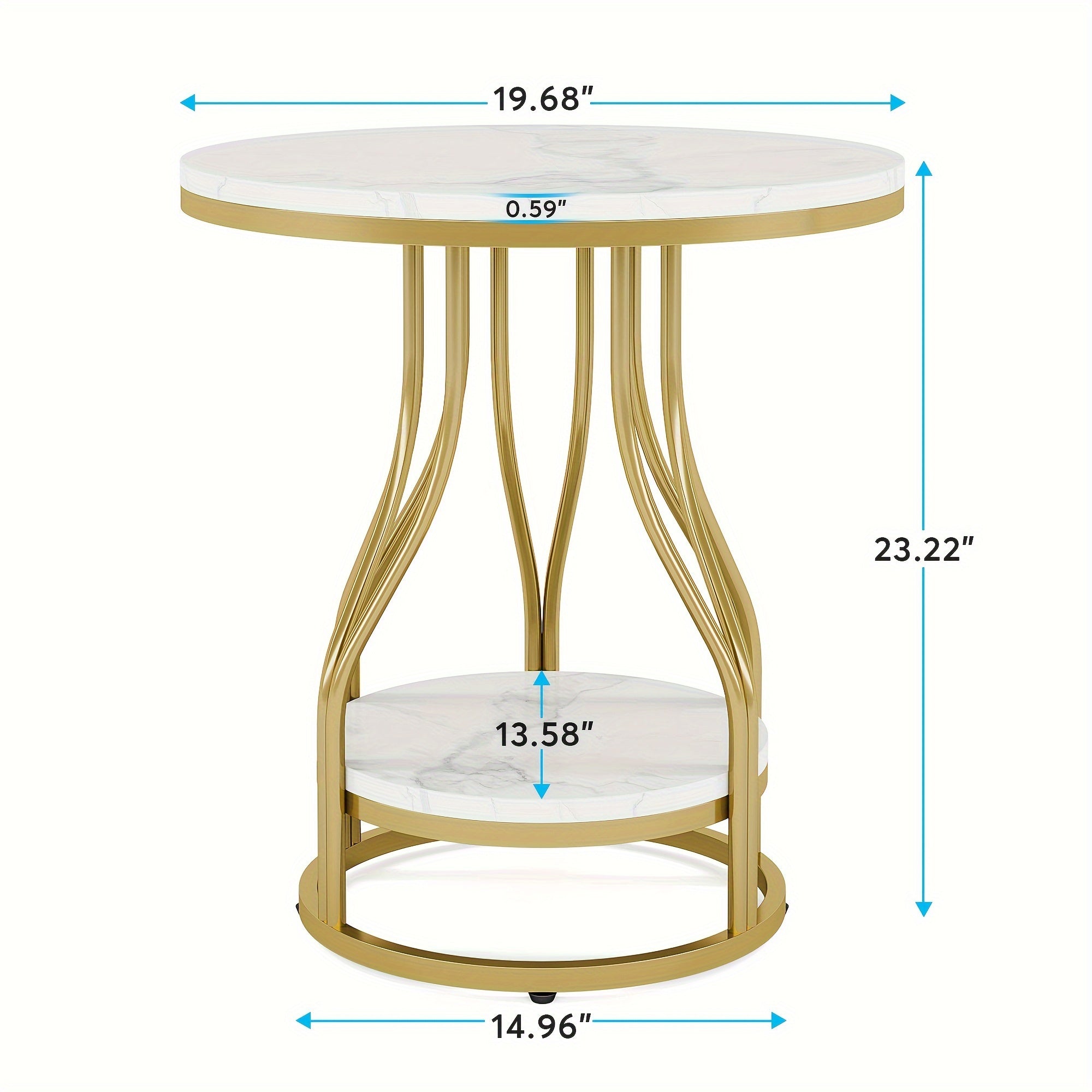 2 Tier Round Side Table, Faux Marble End Tables Coffee Table Simplistic Sofa Table Waterproof Table Indoor Outdoor Accent Table For Living Room Bedroom