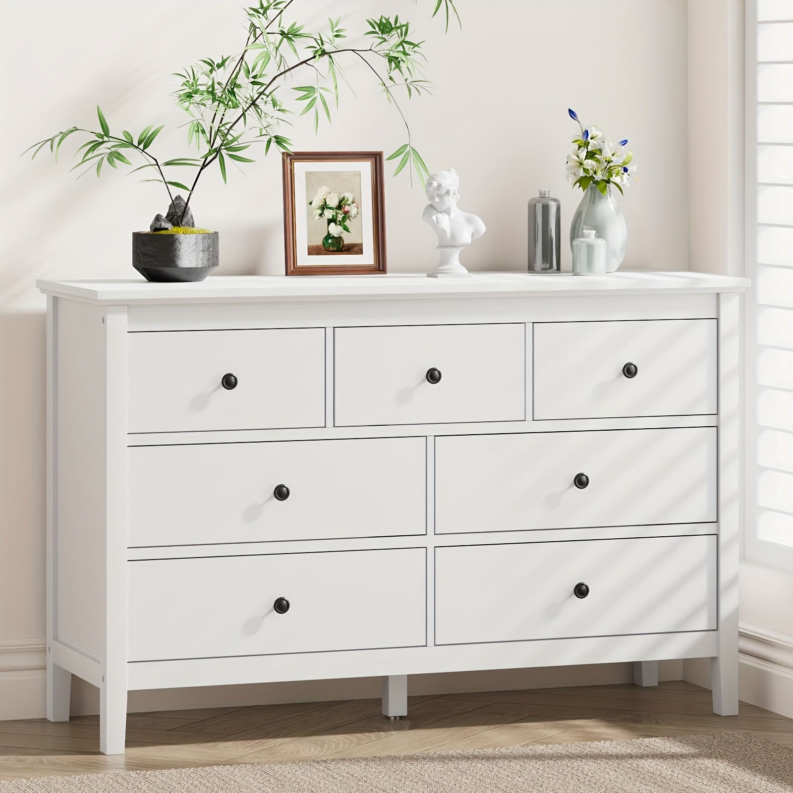 Dresser for Bedroom, 7 Drawer Dresser with Wide Drawers and Metal Handles, Gold Modern Dressers & Chests of Drawers for Hallyway, Entryway.