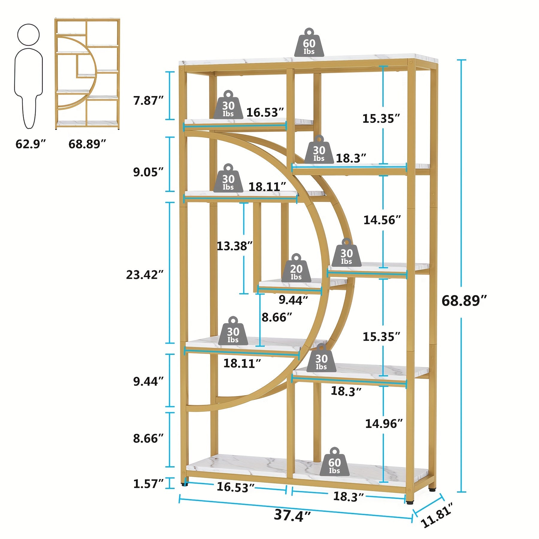 5-Tier Etagere Bookshelf, 175cm Freestanding Book Display Rack for Living Room, Bedroom