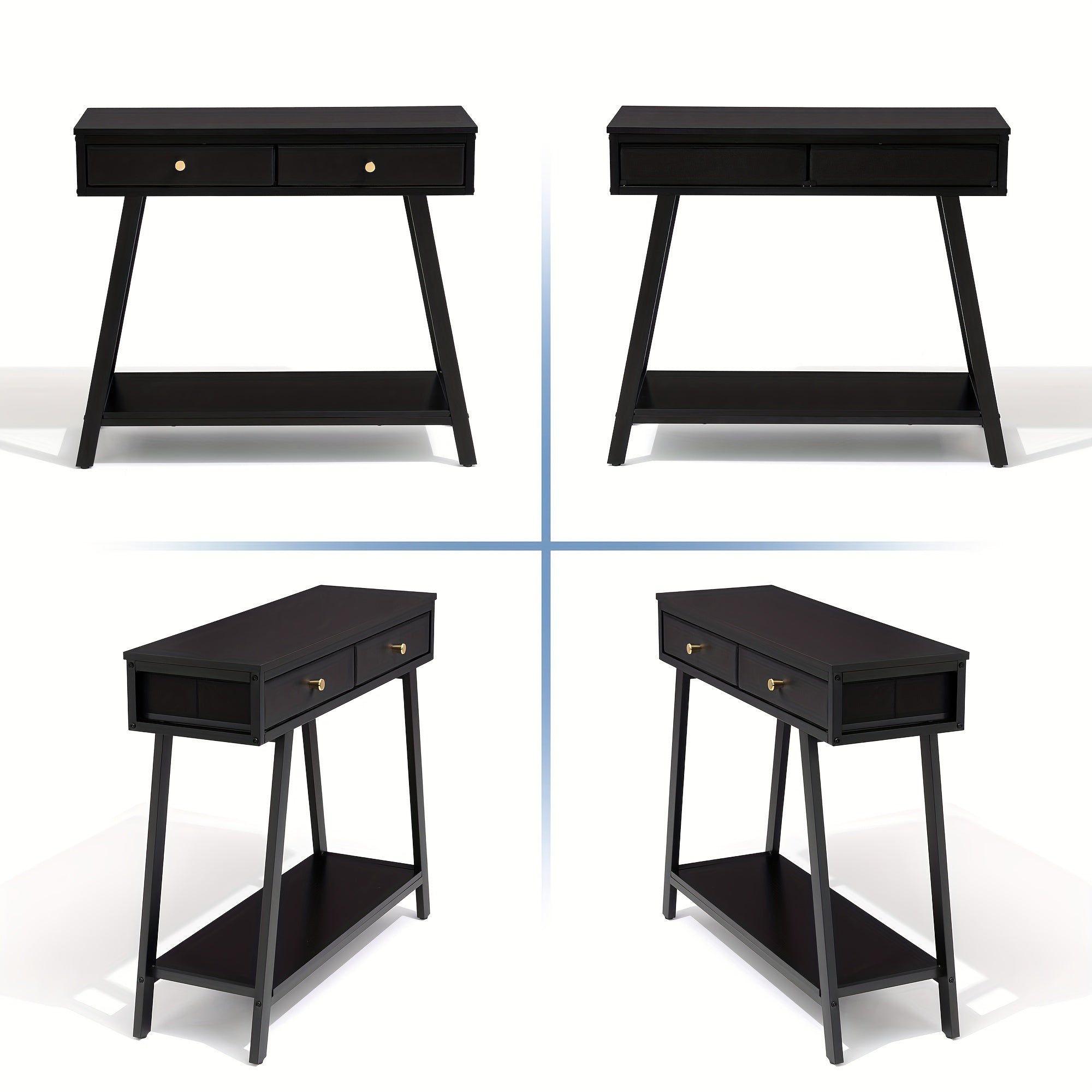 1pc Black 2-Tier Entryway Side Table, 2-Drawer Console Table (Dimensions in cm)