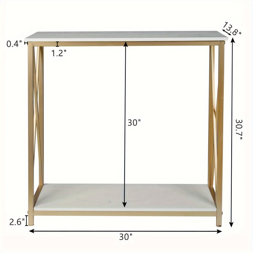 2-Tier Console Table, Golden Sofa Entry Table with White Top and Golden Metal Frame for Home (cm)