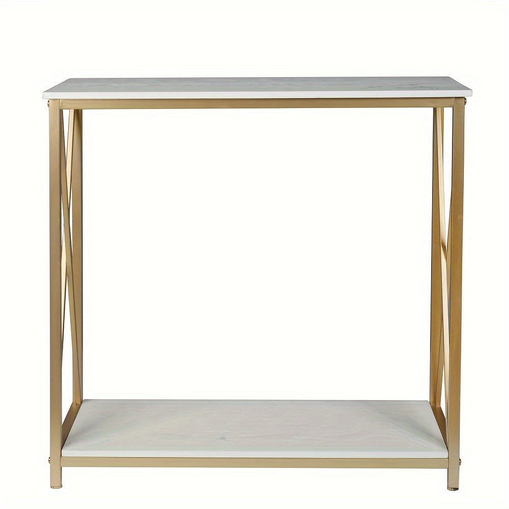 2-Tier Console Table, Golden Sofa Entry Table with White Top and Golden Metal Frame for Home (cm)