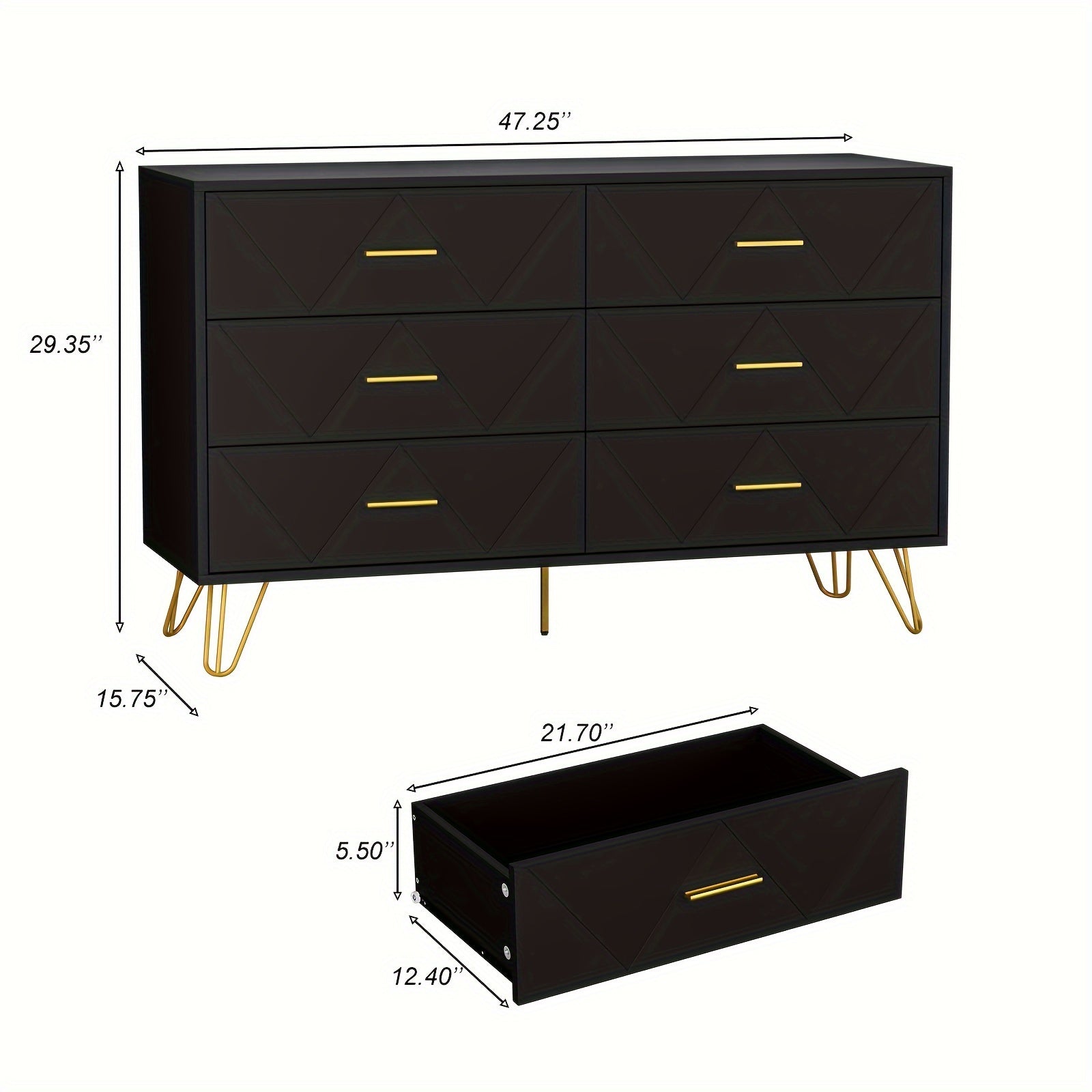 Dresser for Bedroom, Modern Dresser for Bedroom, 6 Drawer Double Dresser with Wide Drawers and Metal Handles, Wood Dressers & Chest of Drawers for Hallway, Entryway.