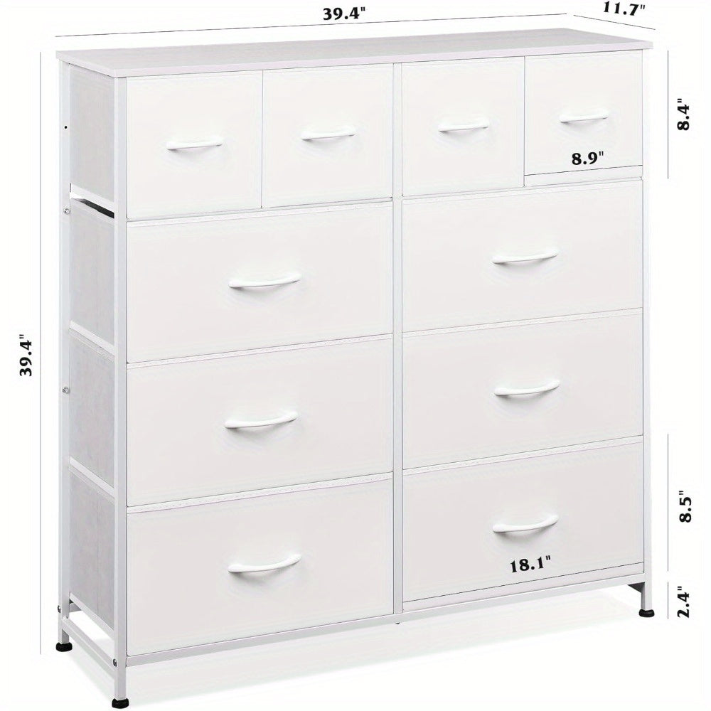 Fabric Dresser for Bedroom, Dresser with 10 Drawers, Storage Tower with Fabric Bins, Double Dresser, Chest of Drawers for Closet, Living Room, Hallway