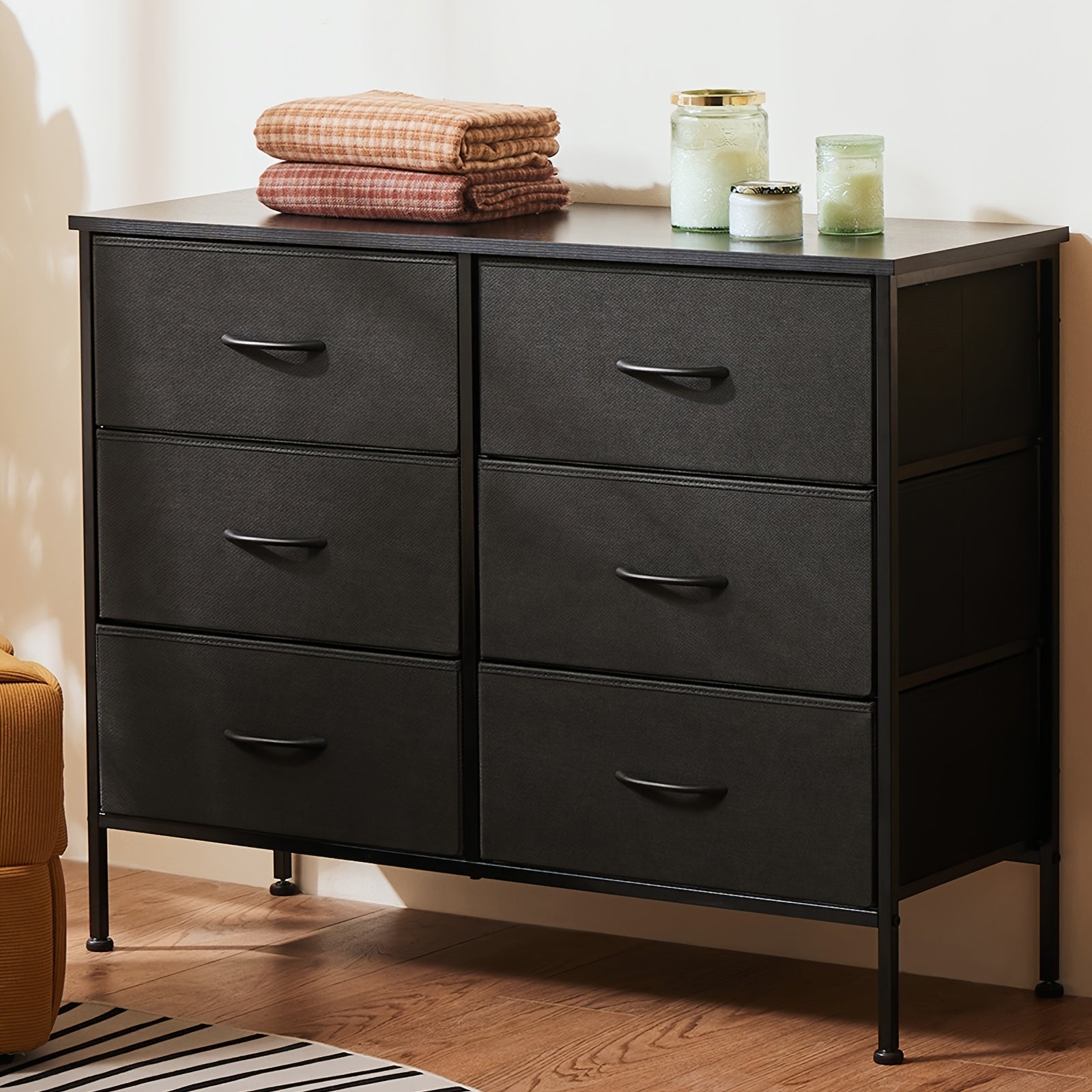 Dresser with 6 Drawers - Fabric Storage Tower, Organizer Unit for Bathroom Storage, Living Room, Hallway, Closets - Sturdy Steel Frame, Wooden Top & Easy