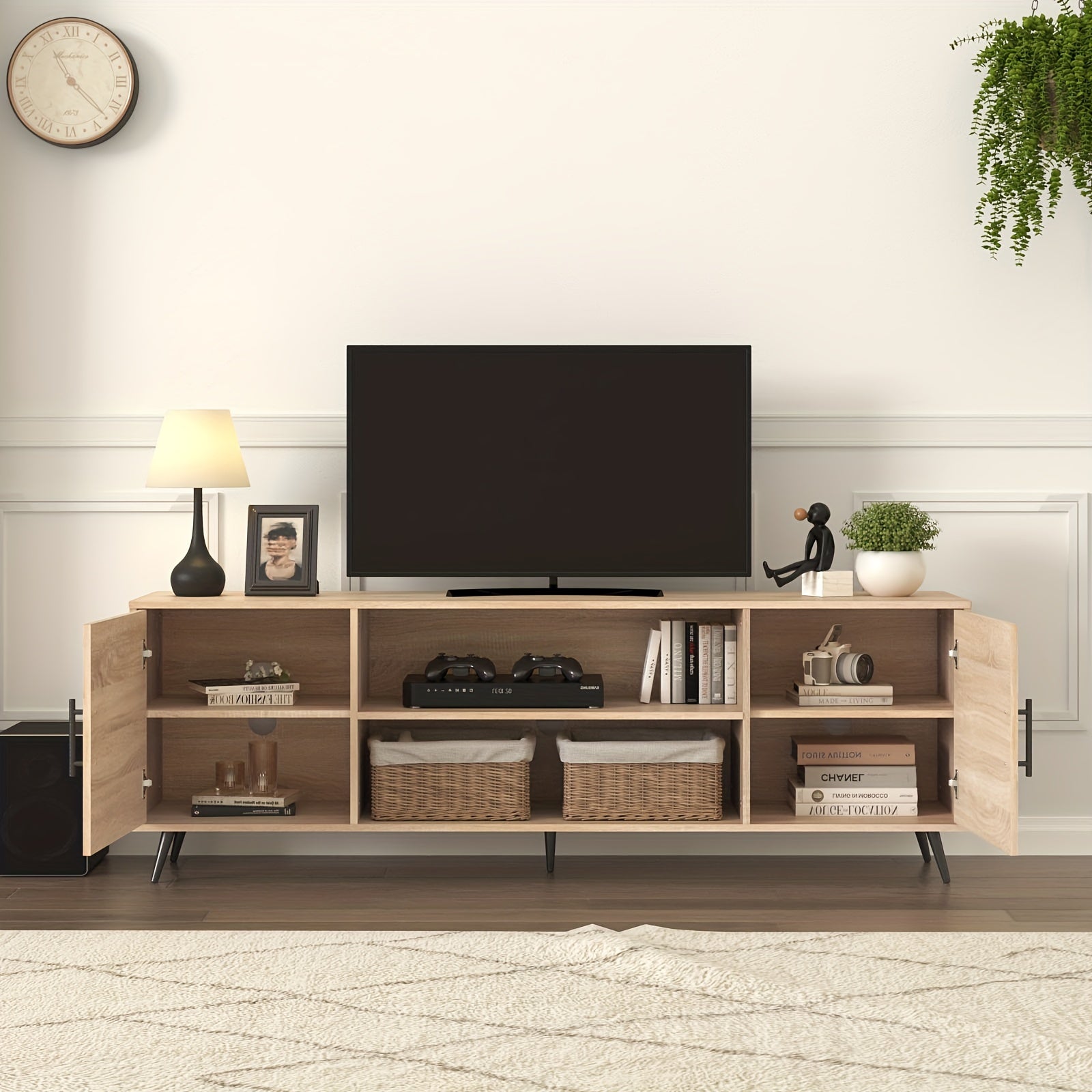 178cm Modern TV Stand For 203cm TV, Wood TV Stand With Storage, Entertainment Center For Living Room Bedroom, TV Media Console