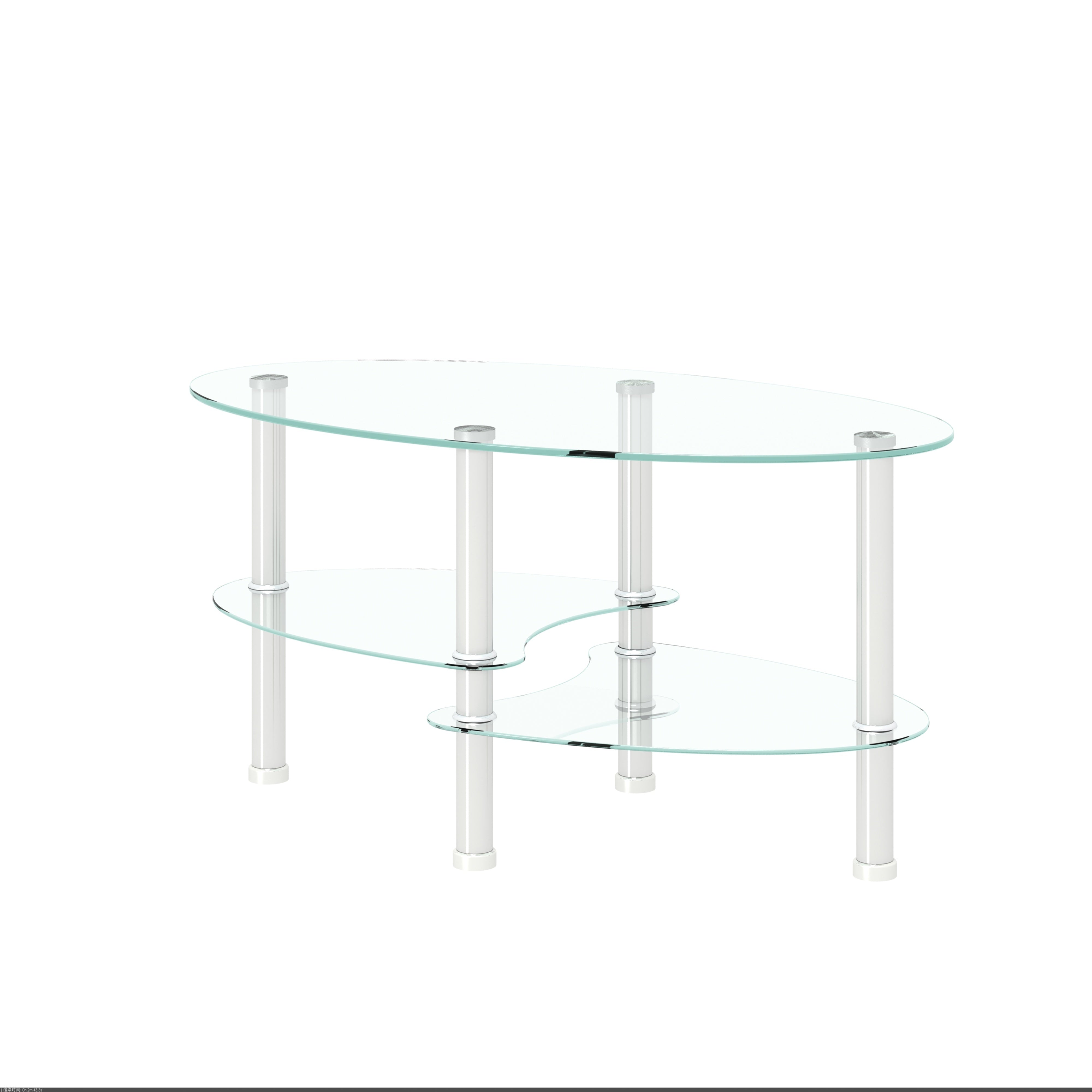 Transparent Oval glass coffee table, modern table with stainless steel leg, tea table 3-layer glass table for living room