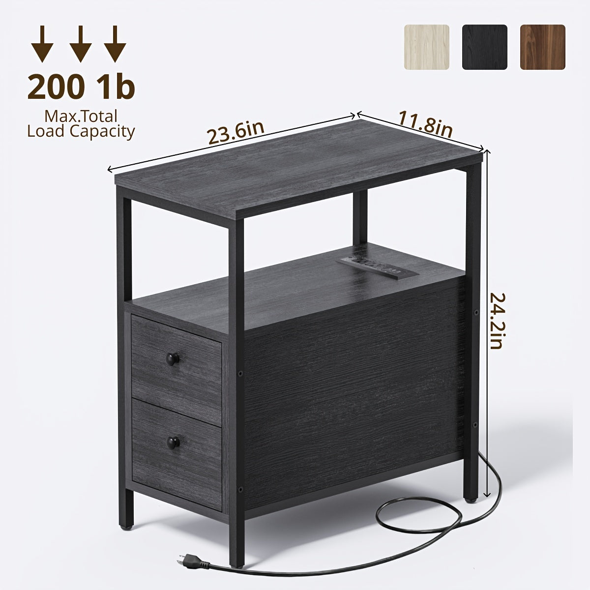 Side Table, 1pc, Narrow Nightstand With 2 Drawers, Living Room End Table With Storage, Slim Bedside Table For Small Spaces