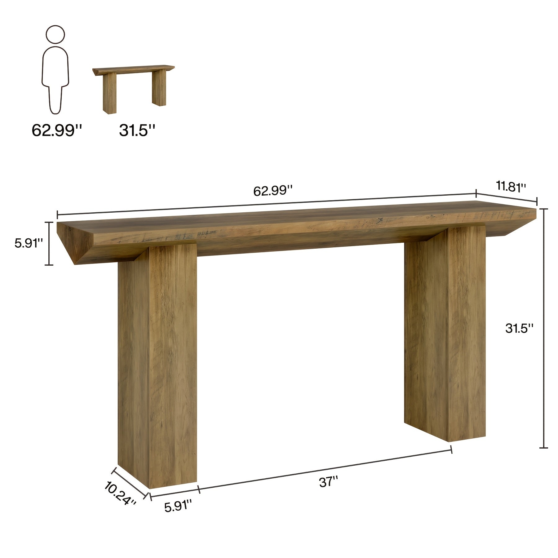 Chic Farmhouse Console Table - 160 cm Long, Stain-Resistant MDF Wooden Desk with Unique Inverted Triangle Design for Office, Entryway, or Living Room Decor