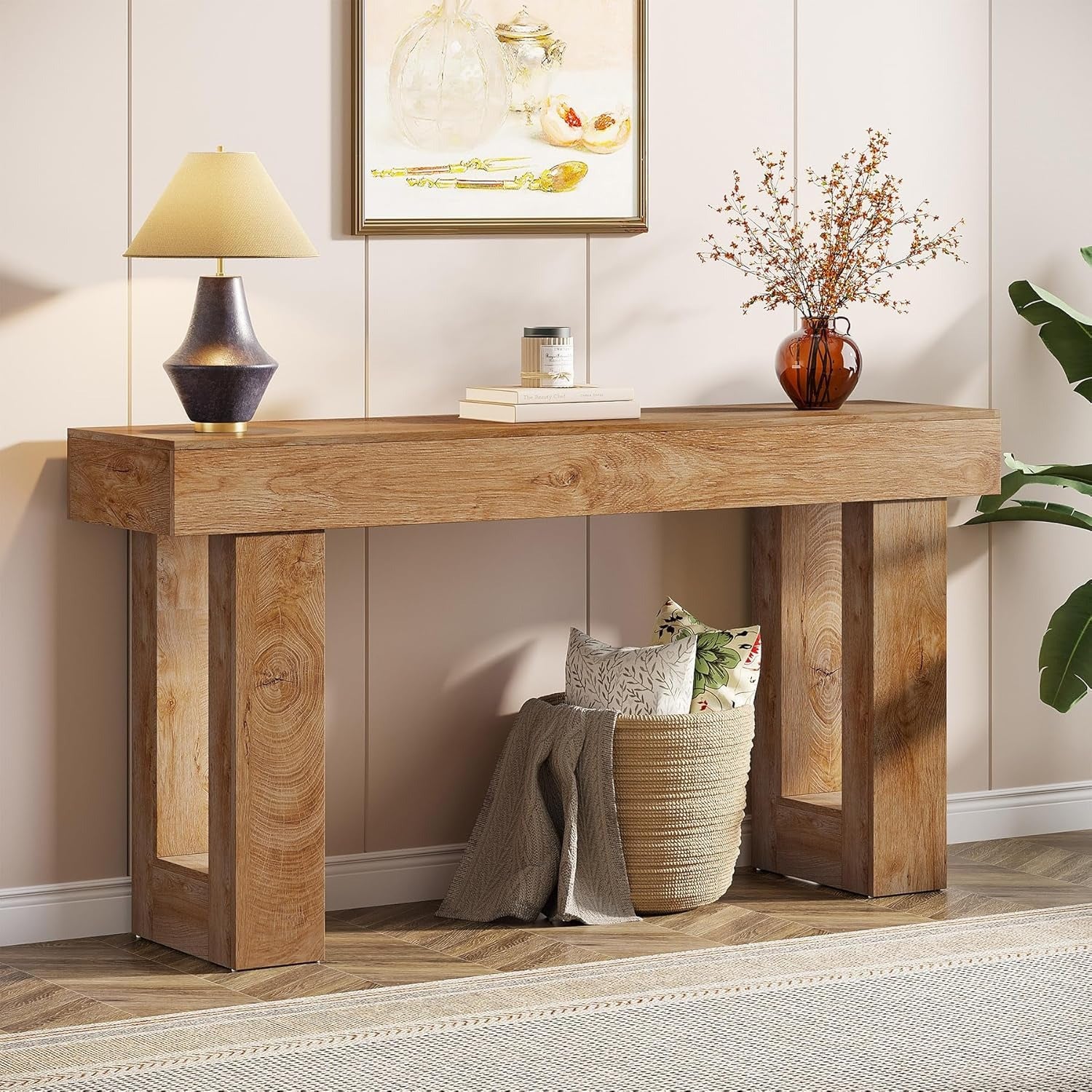 Modern 160 cm Rectangular Wooden Sofa Console Table, Weather Resistant, No Electricity Needed, with Hardwood, for Living Room, Hallway, Entryway