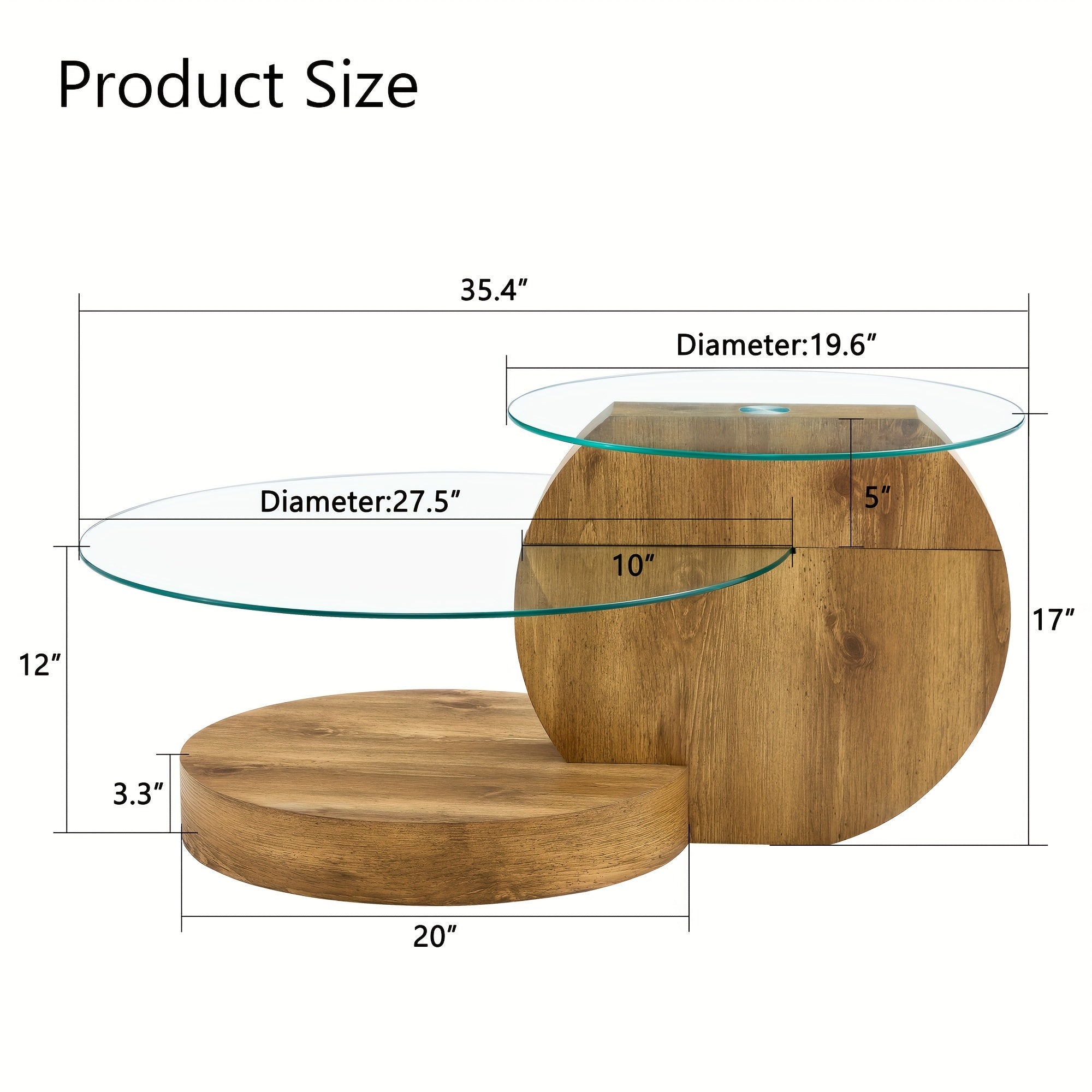 Modern And Practical Double-deck Round Table. Glass Countertop, Wood Color MDF Table Legs. Suitable For Living Room And Bedroom