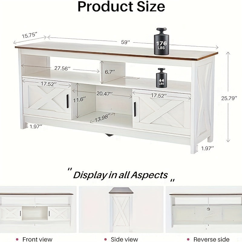 Rustic Farmhouse TV Stand for 127-165cm TVs - Mid-Century Modern Entertainment Center with Ample Storage, Durable MDF Construction, and Real Wood Grain Accents