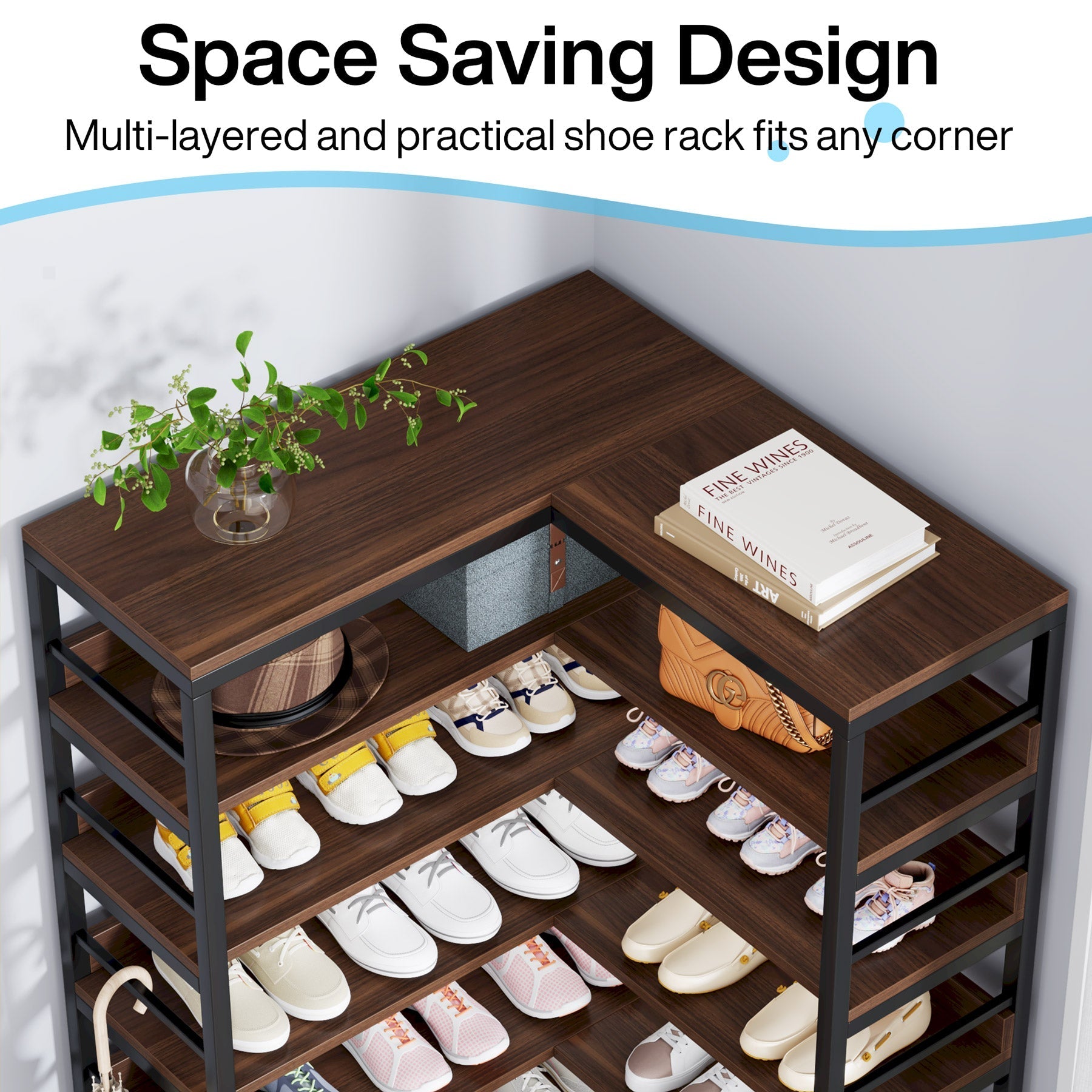 9-Tier Corner Shoe Rack, Freestanding Shoe Storage Shelf (in cm)