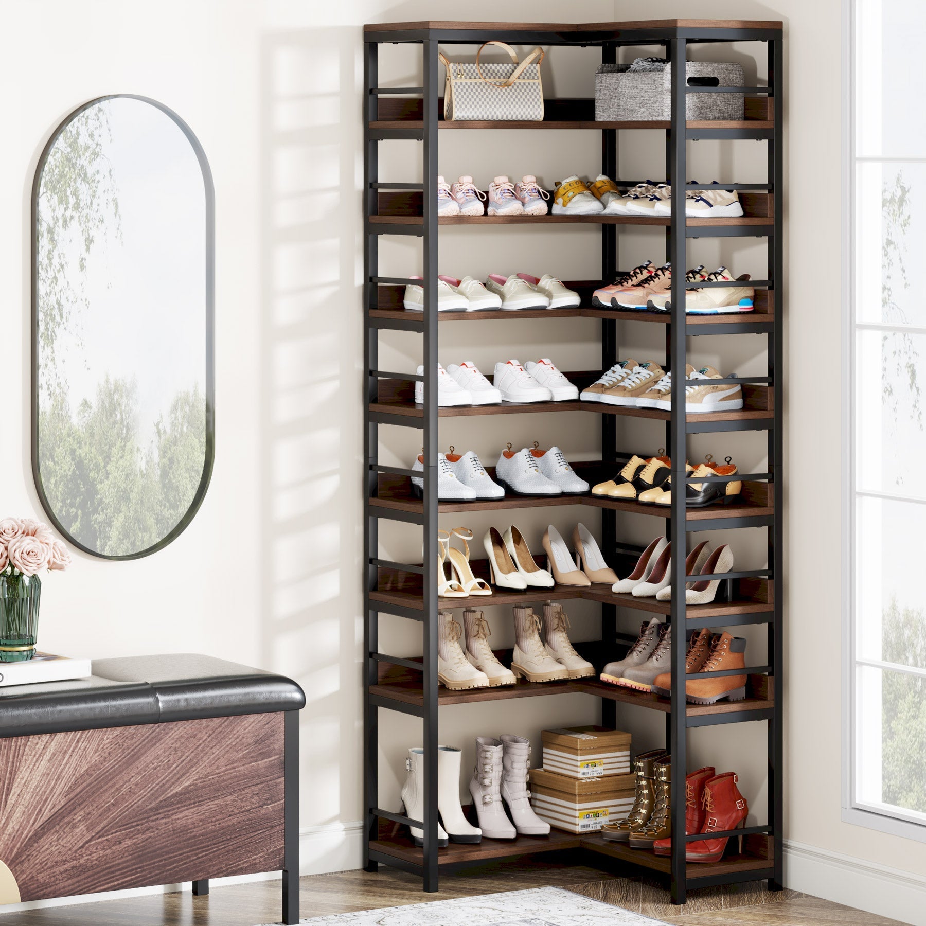 9-Tier Corner Shoe Rack, Freestanding Shoe Storage Shelf (in cm)