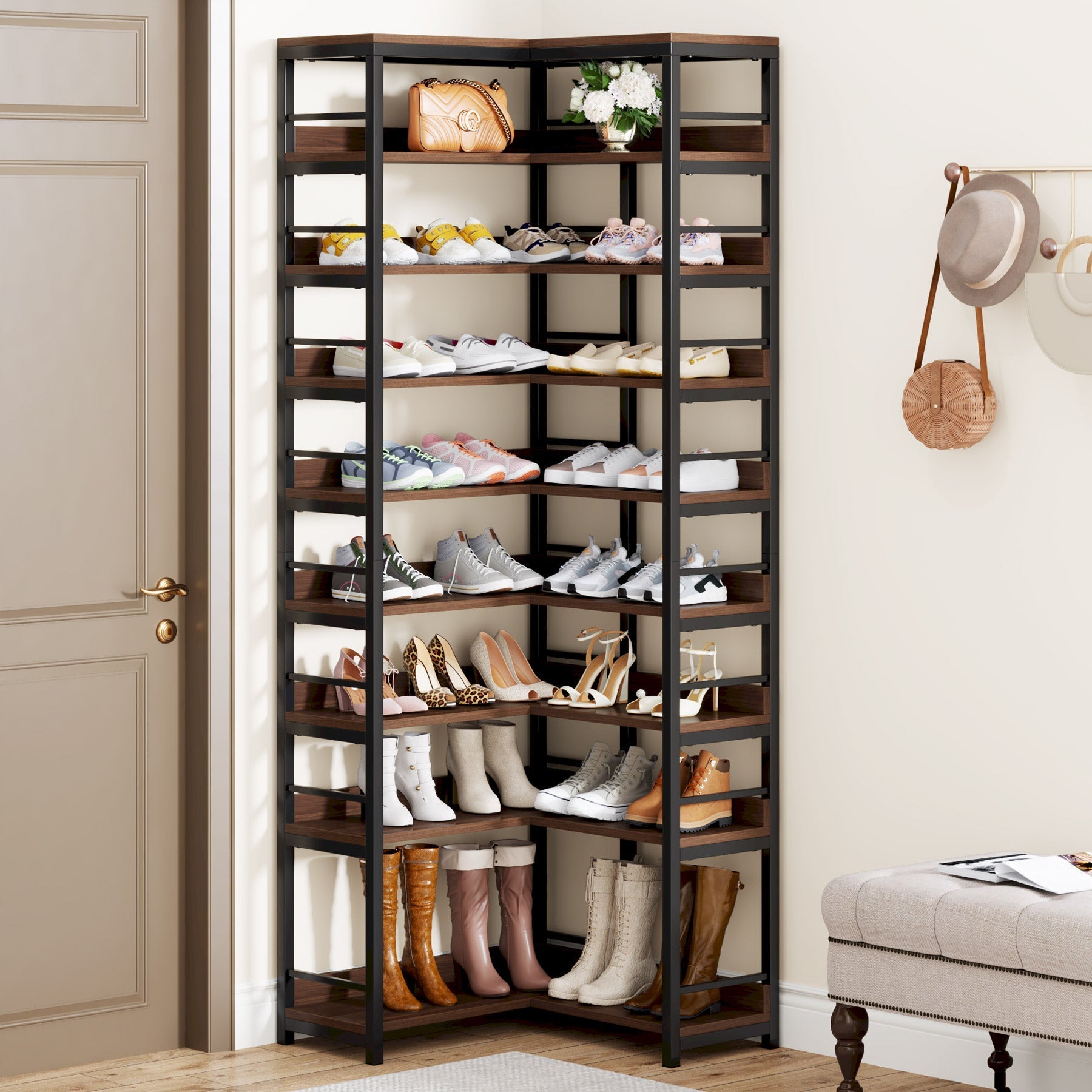 9-Tier Corner Shoe Rack, Freestanding Shoe Storage Shelf (in cm)